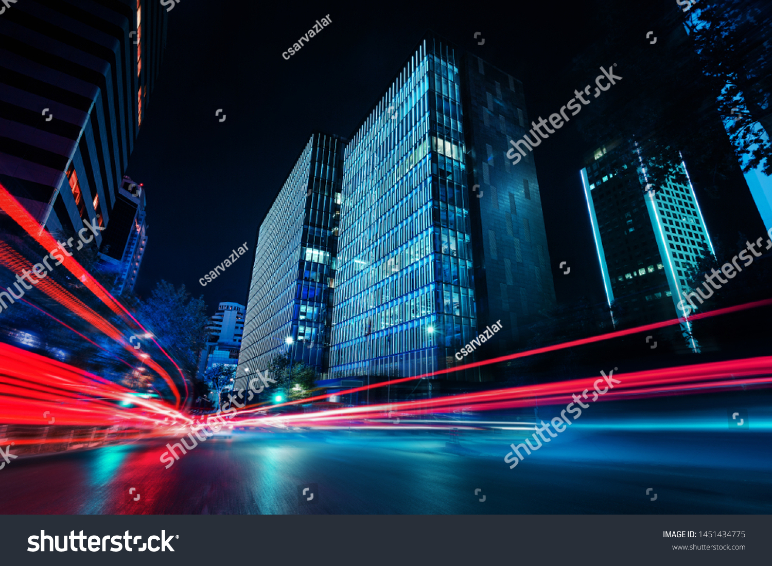 Light trails at night in urban environment #1451434775