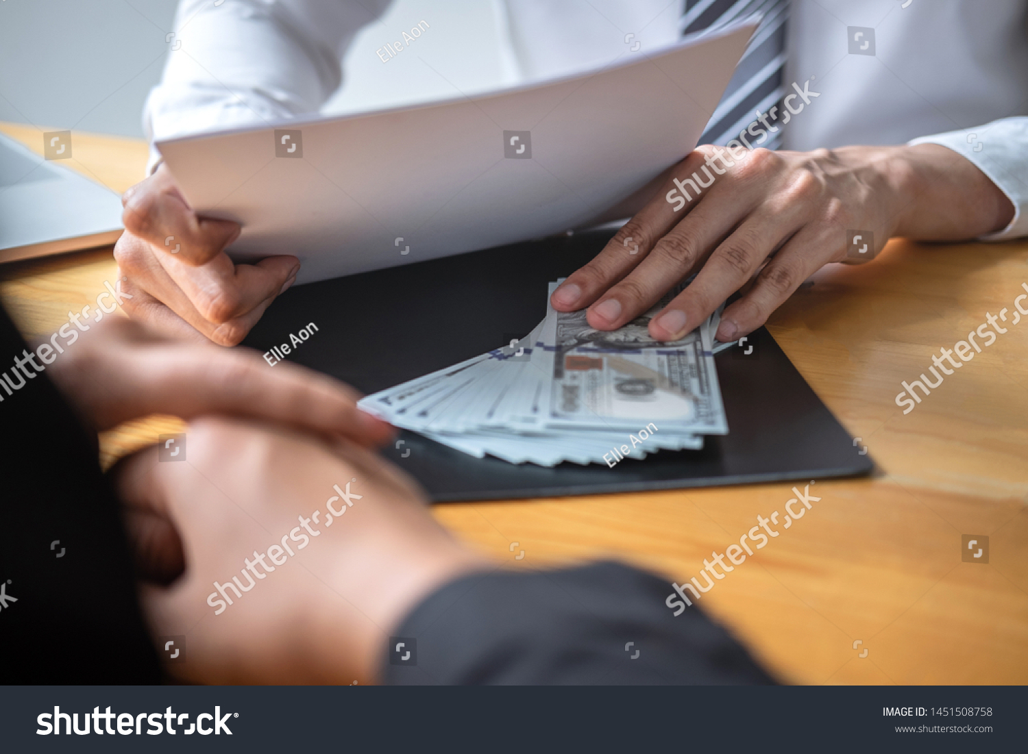 Dishonest cheating in business illegal money, Businessman giving bribe money in business people to give success the deal contract of investment, Bribery and corruption concept. #1451508758