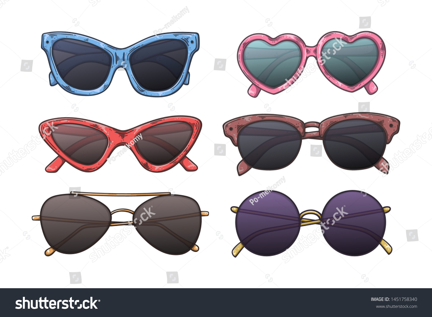 Vector sketching illustrations. Glasses in vintage style. Isolated objects for your design. Each object can be changed and moved. #1451758340