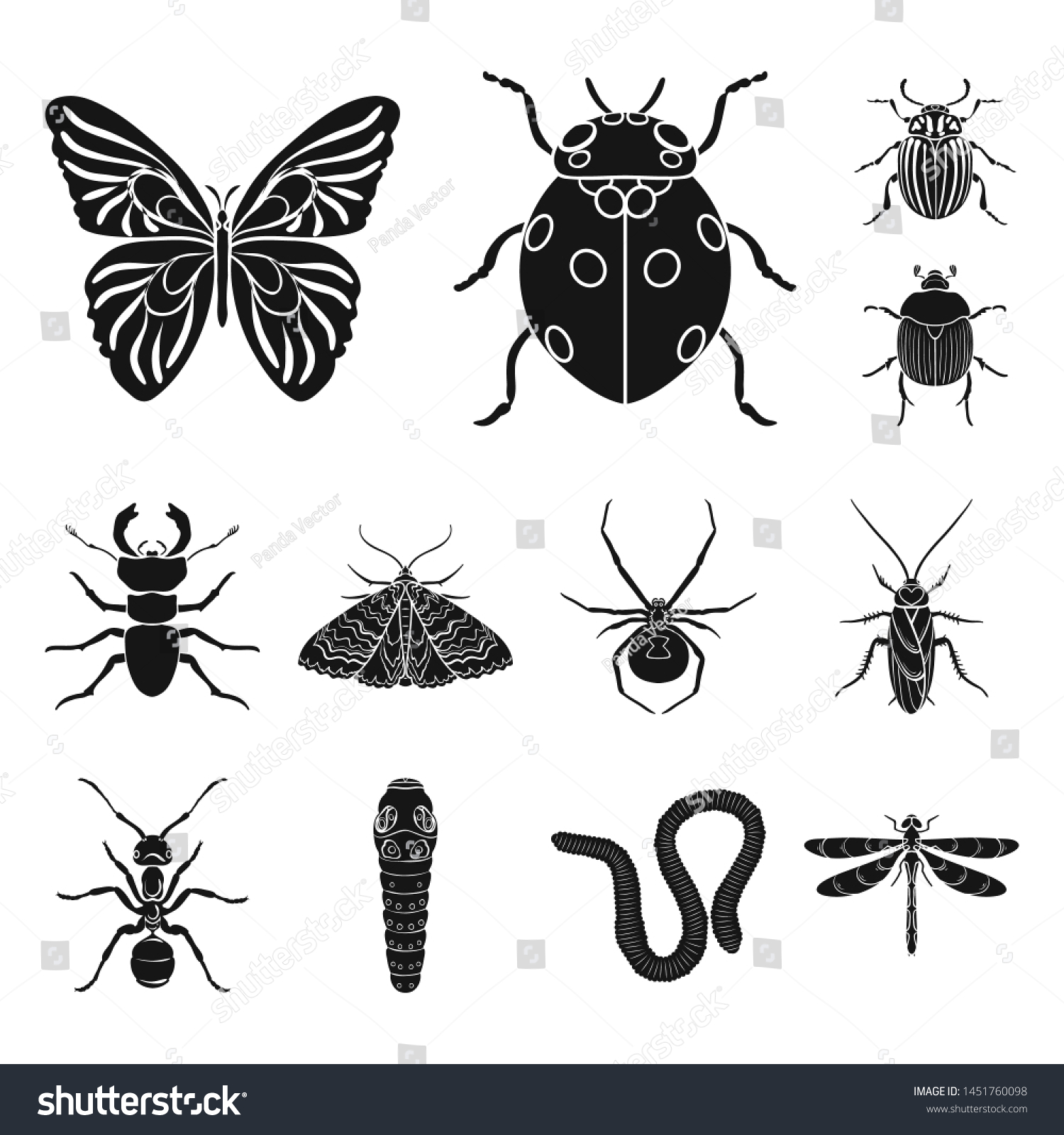 Different kinds of insects black icons in set - Royalty Free Stock ...