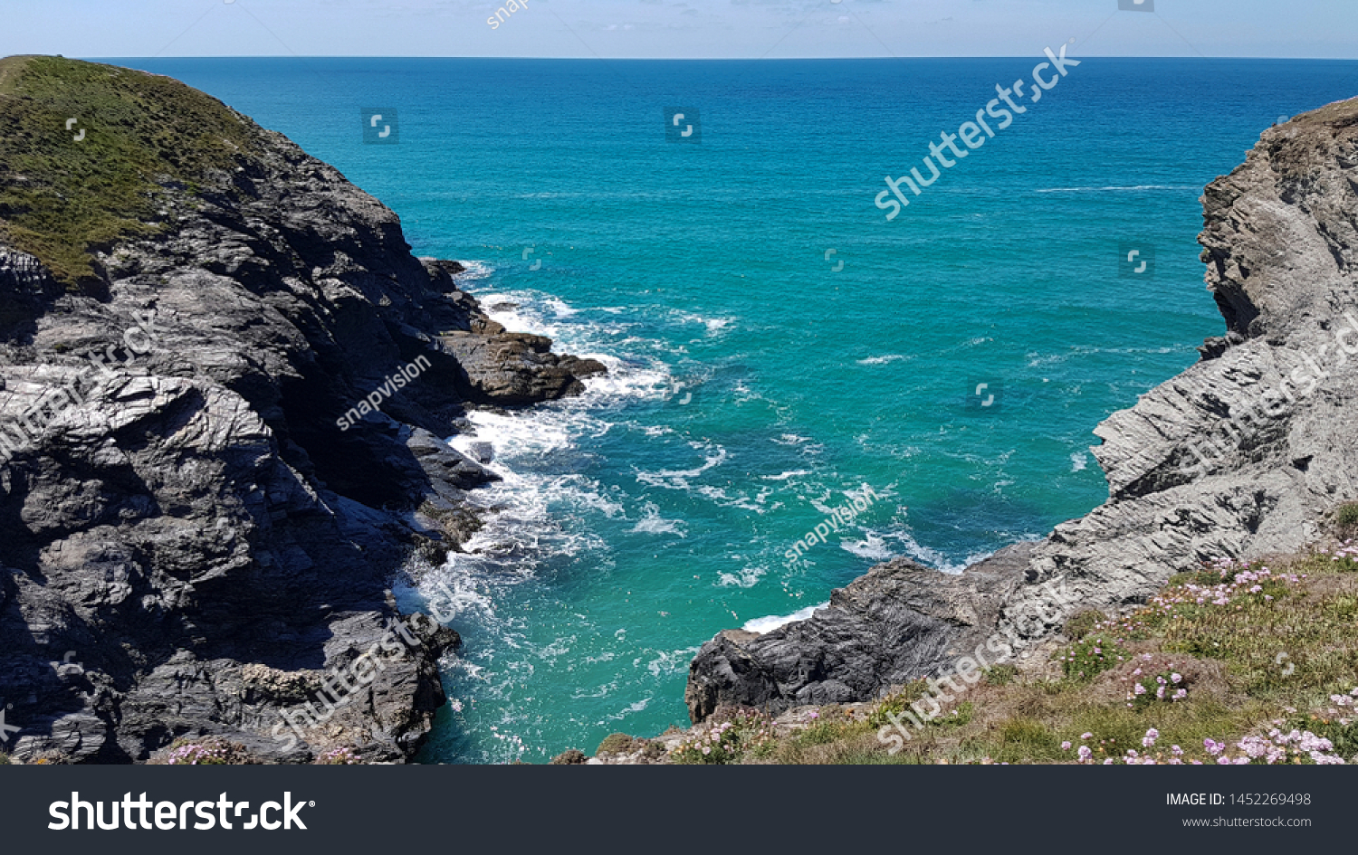 Cornwall rocky cove coastline England #1452269498
