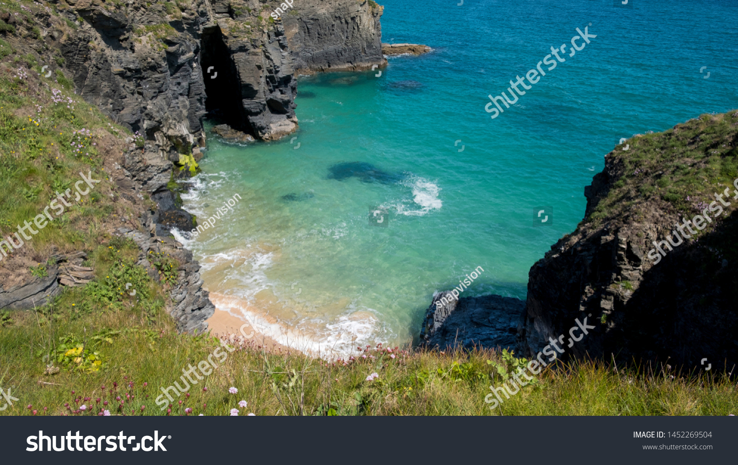 Cornwall rocky cove coastline England #1452269504