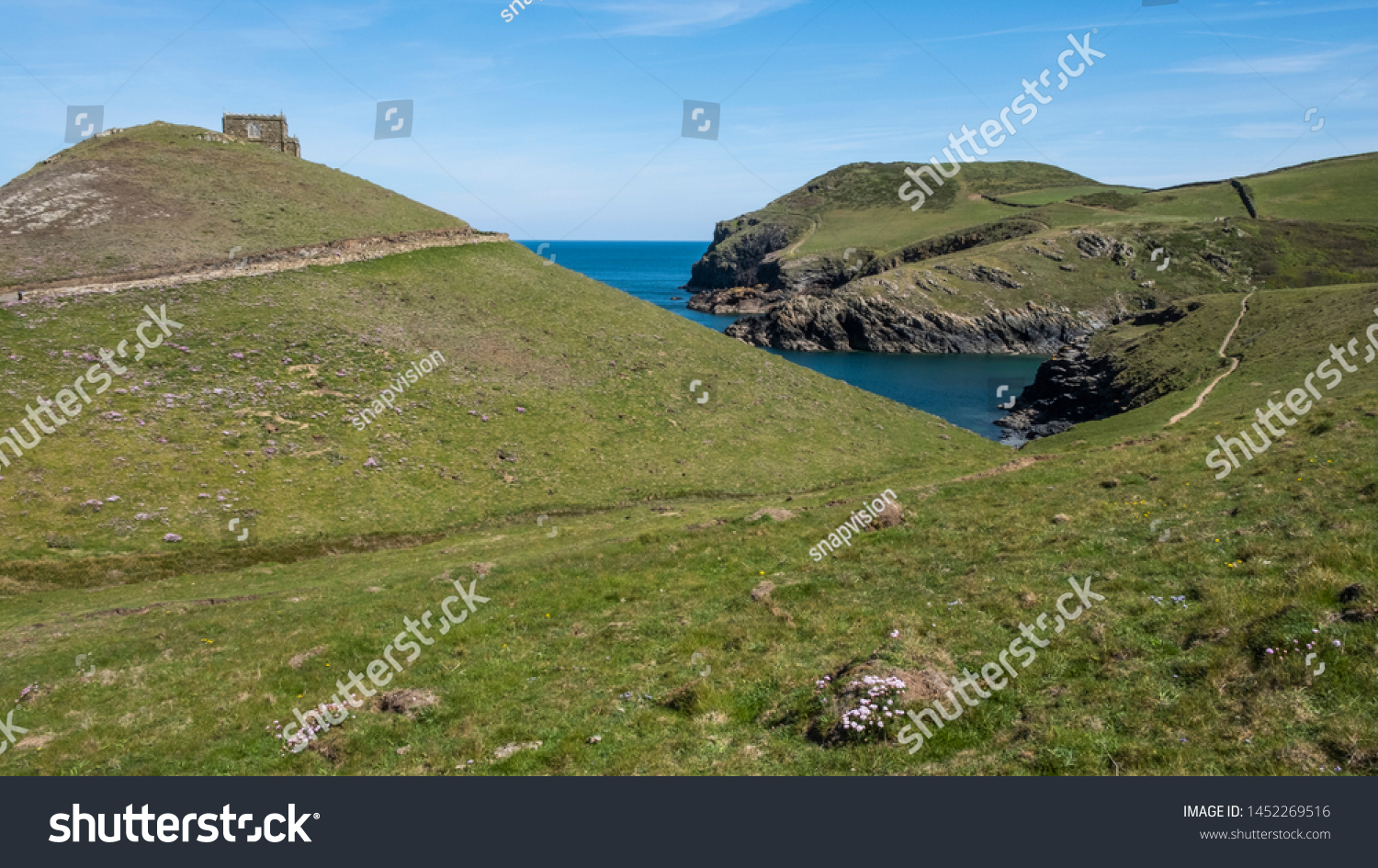 Cornwall rocky cove coastline England #1452269516
