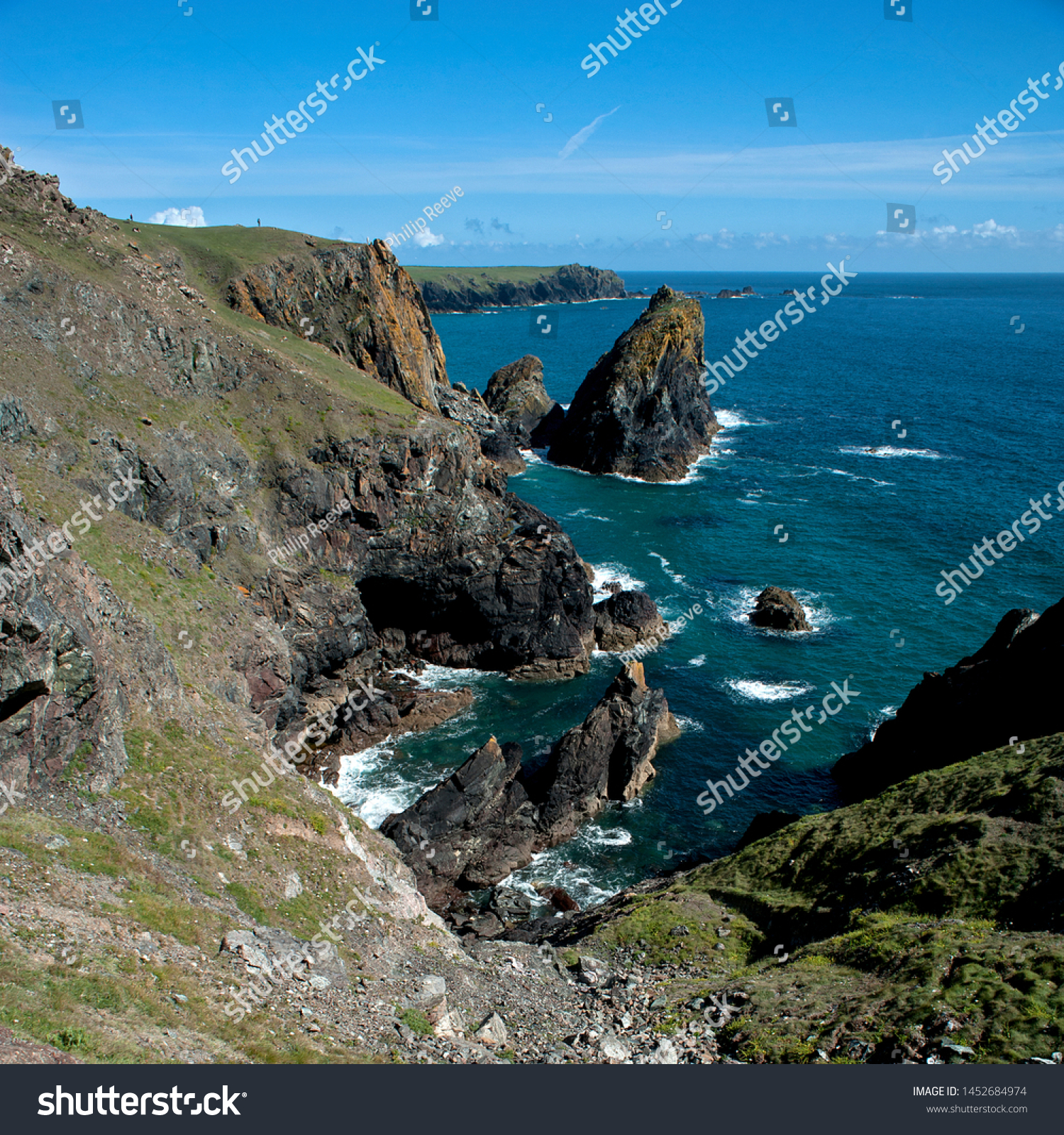The dramatic coastline and cliffs near Kynance Cove in Cornwall, England. #1452684974