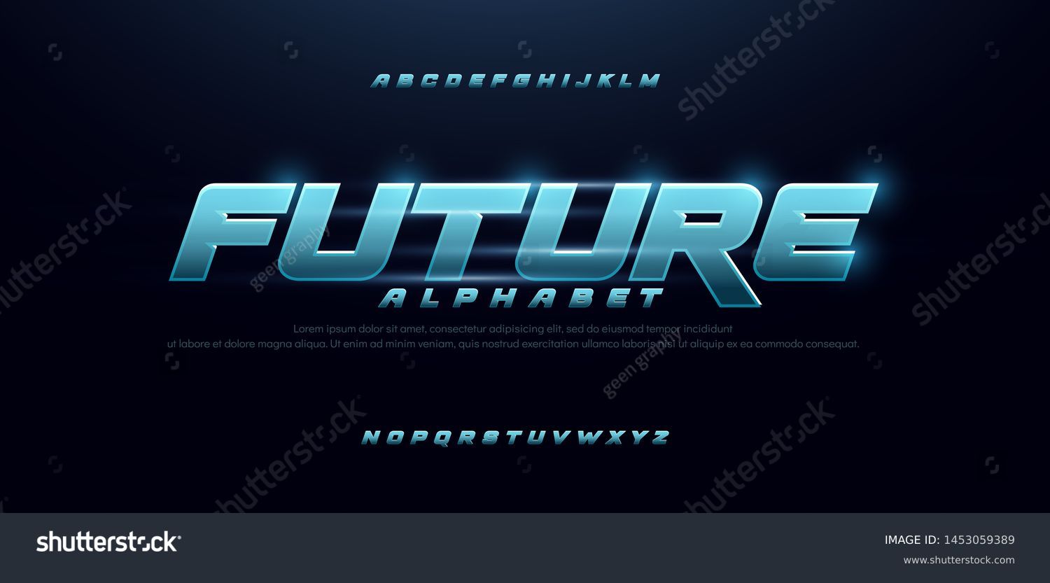 sport future blue glow modern alphabet fonts. technology typography bold and italic font uppercase. vector illustration #1453059389