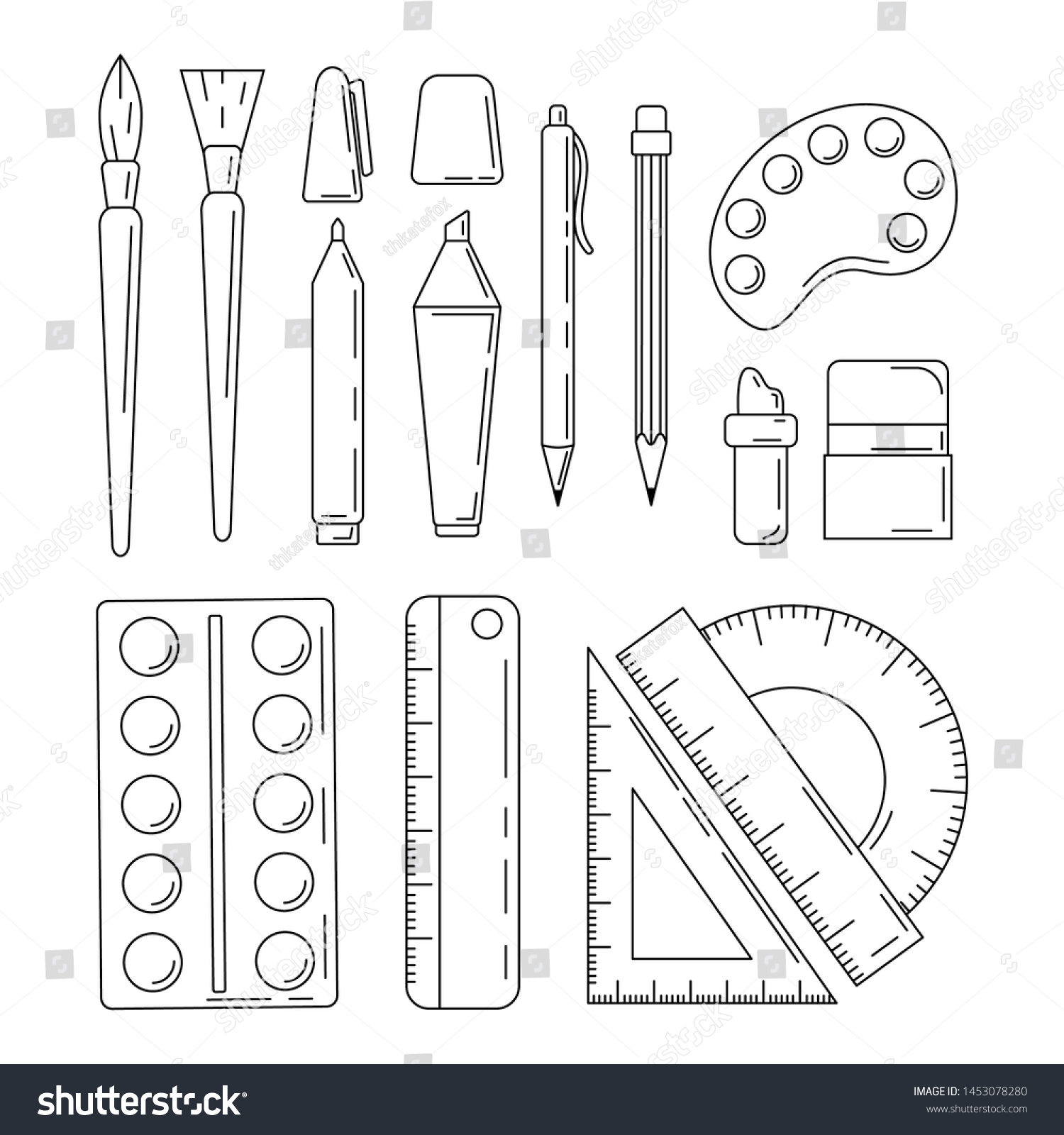 Set of school tools in outline style isolated on - Royalty Free Stock Vector 1453078280 - Avopix.com