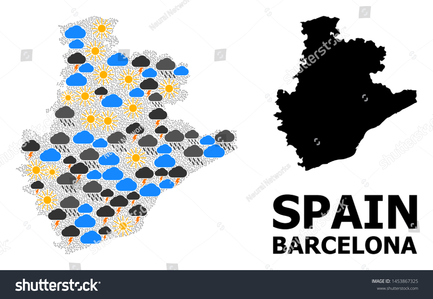 Weather collage vector map of Barcelona Province Royalty Free Stock