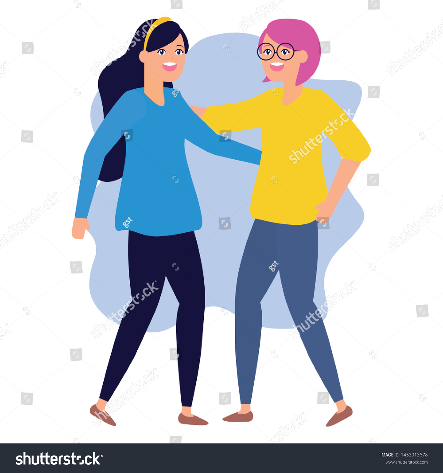 Friendly Happy Women Hugging Characters Vector Royalty Free Stock Vector 1453913678 5564