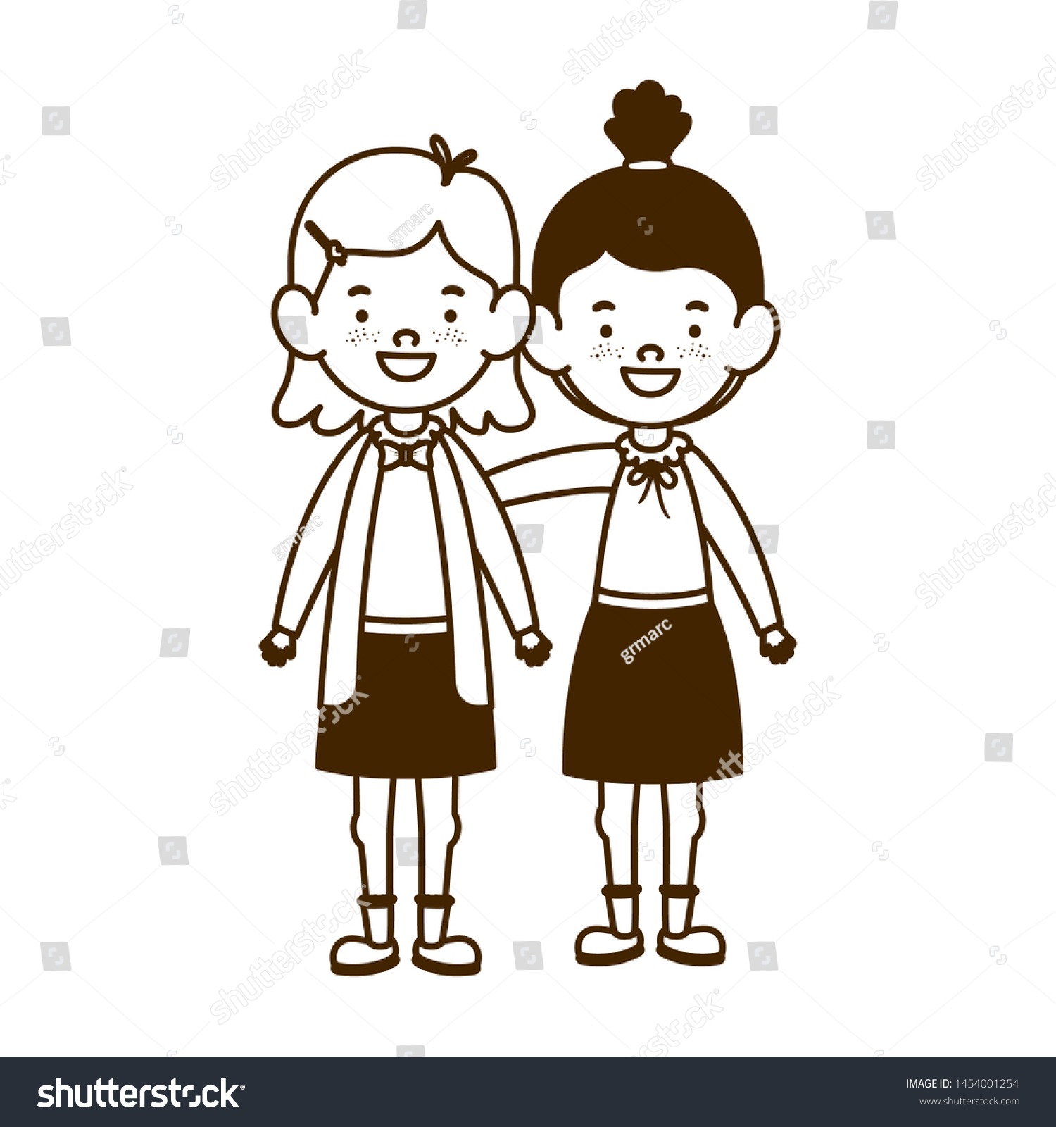 silhouette of student girls standing on white - Royalty Free Stock ...