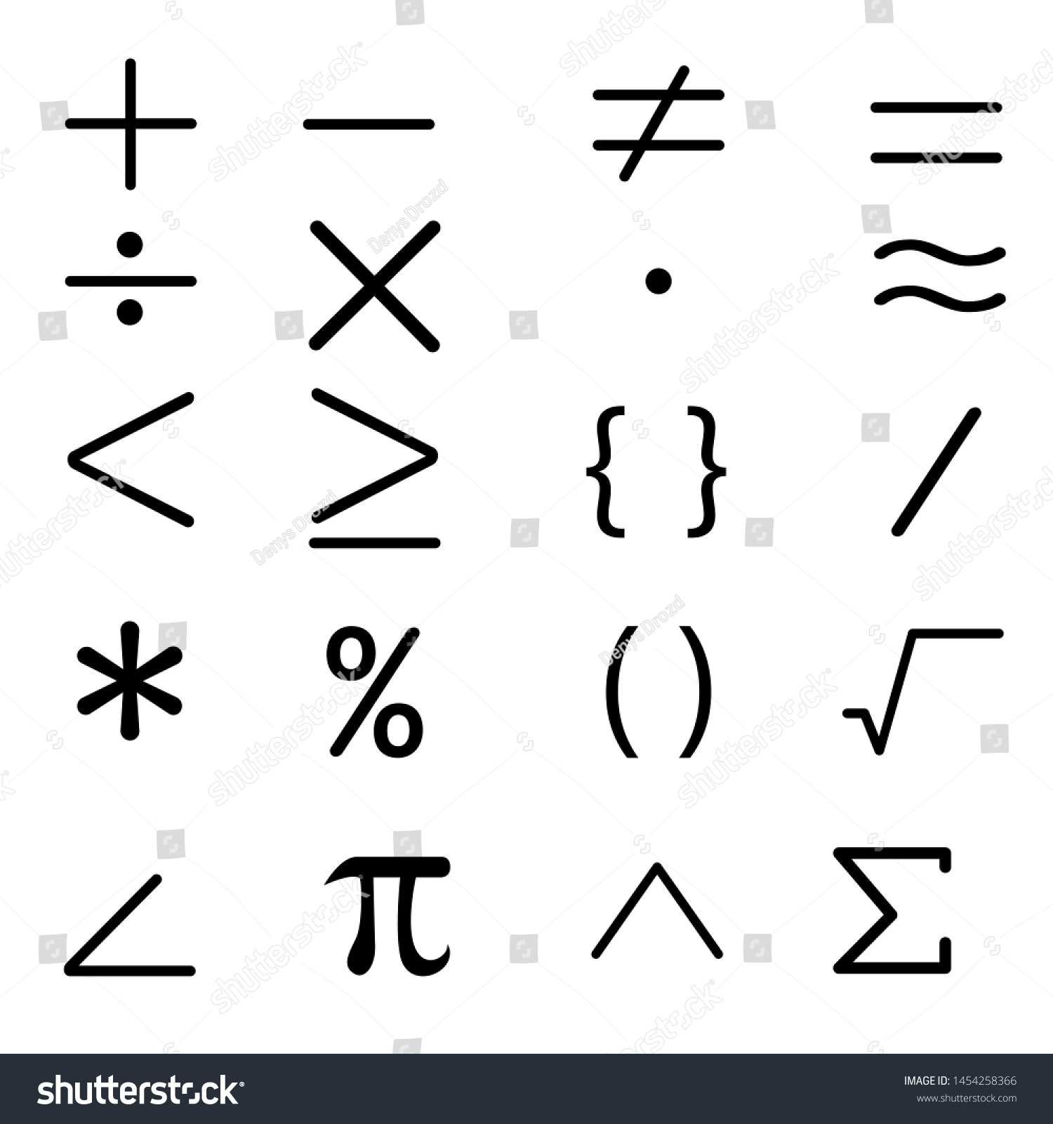 Math icon vector set. mathematical calculations symbol illustration collection. #1454258366