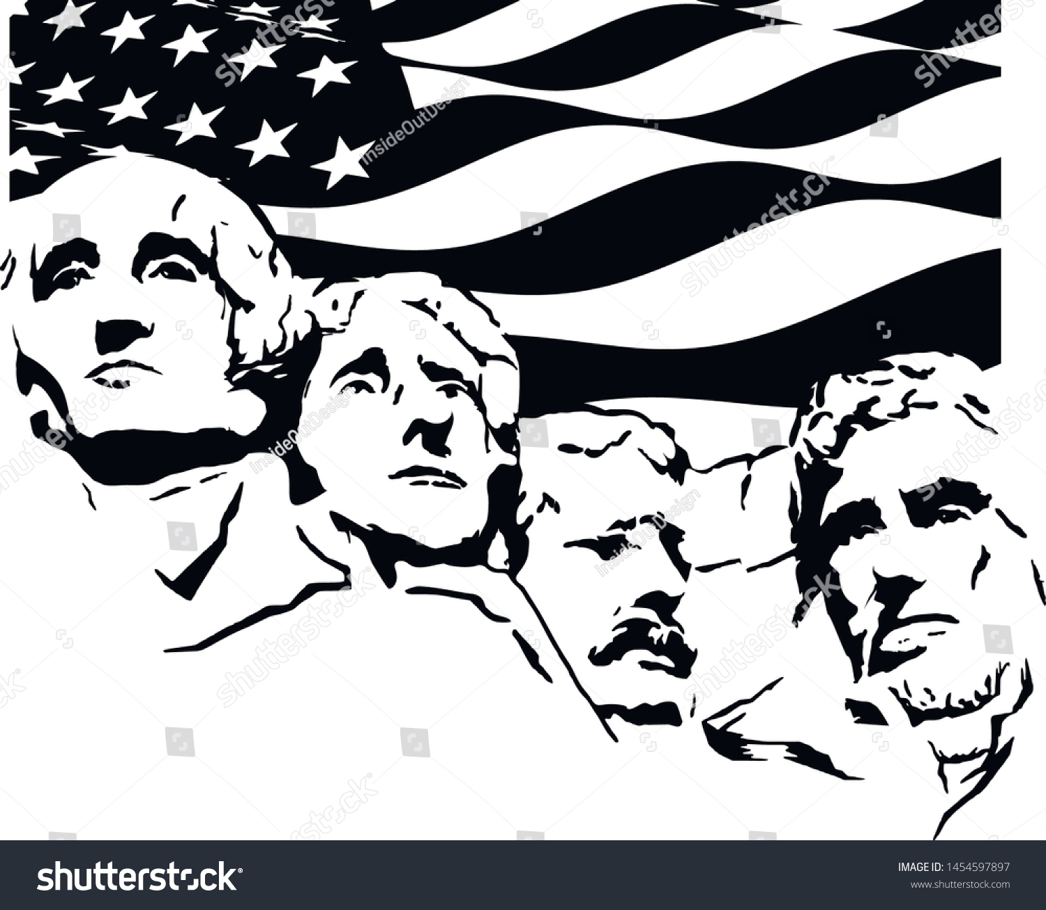 Mount Rushmore silhouette Independence Day Flag - Royalty Free Stock ...