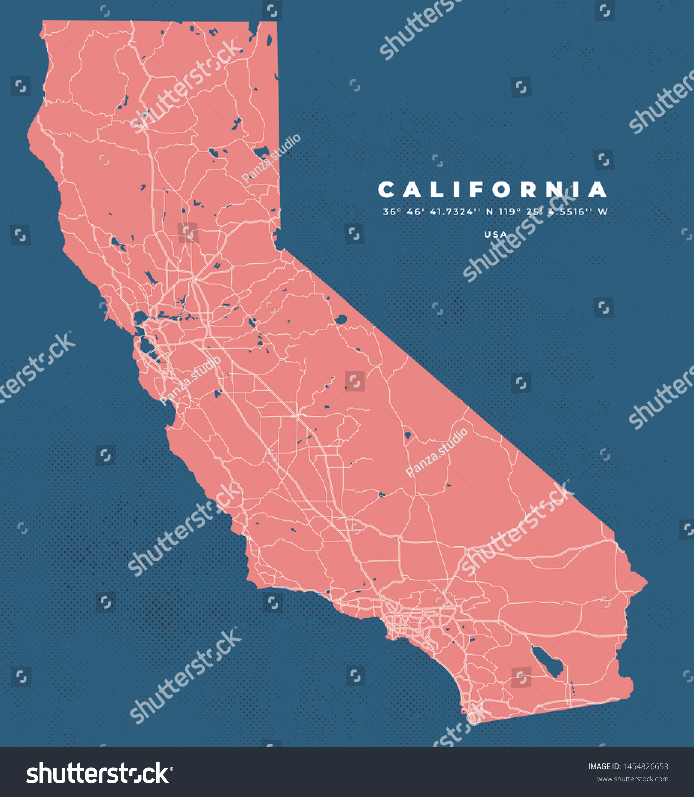 California USA Map Road Poster Vector halftone textures layers #1454826653