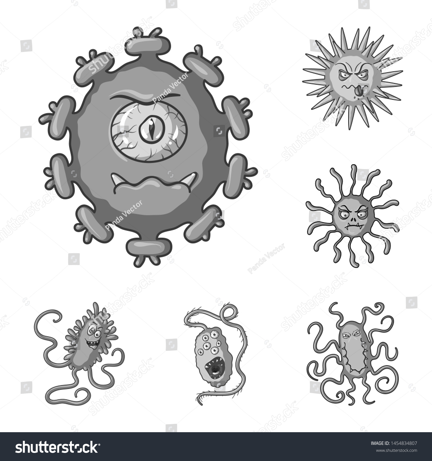 Types of funny microbes monochrome icons in set - Royalty Free Stock ...