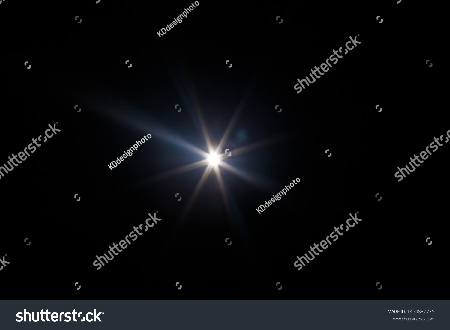 Lens Flare. Light over black background. Easy to add overlay or screen filter over photos. Abstract sun burst with digital lens flare background. Gleams rounded and hexagonal shapes, rainbow halo. #1454887775