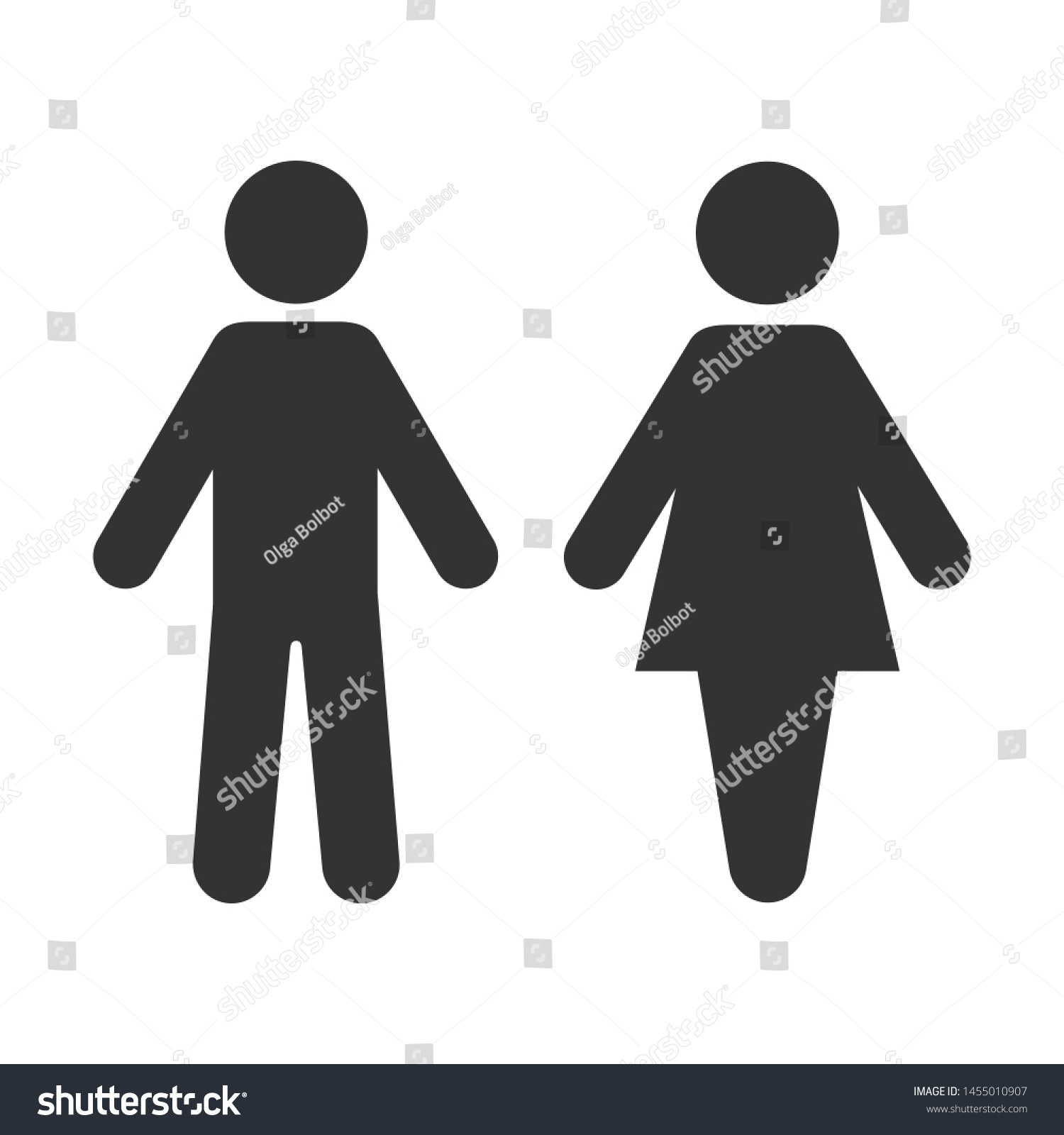 Icon toilet. Restroom sign. Male and female bathroom sign. Black abstract symbols of man and women in flat style isolated on white background. Vector illustration. #1455010907