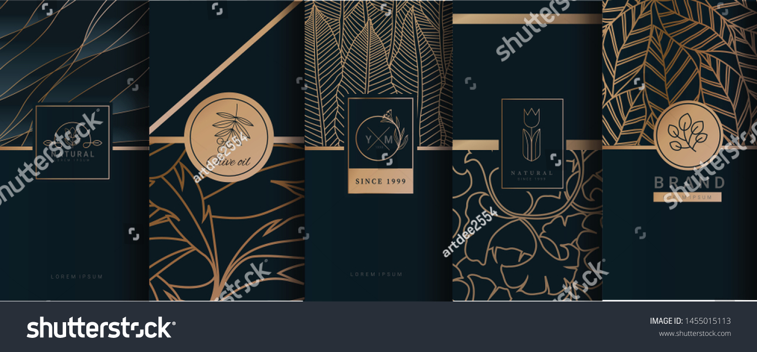 Collection of design elements,labels,icon,frames, for logo,packaging,design of luxury products.for perfume,soap,wine, lotion.Made with Isolated on black background.vector illustration #1455015113