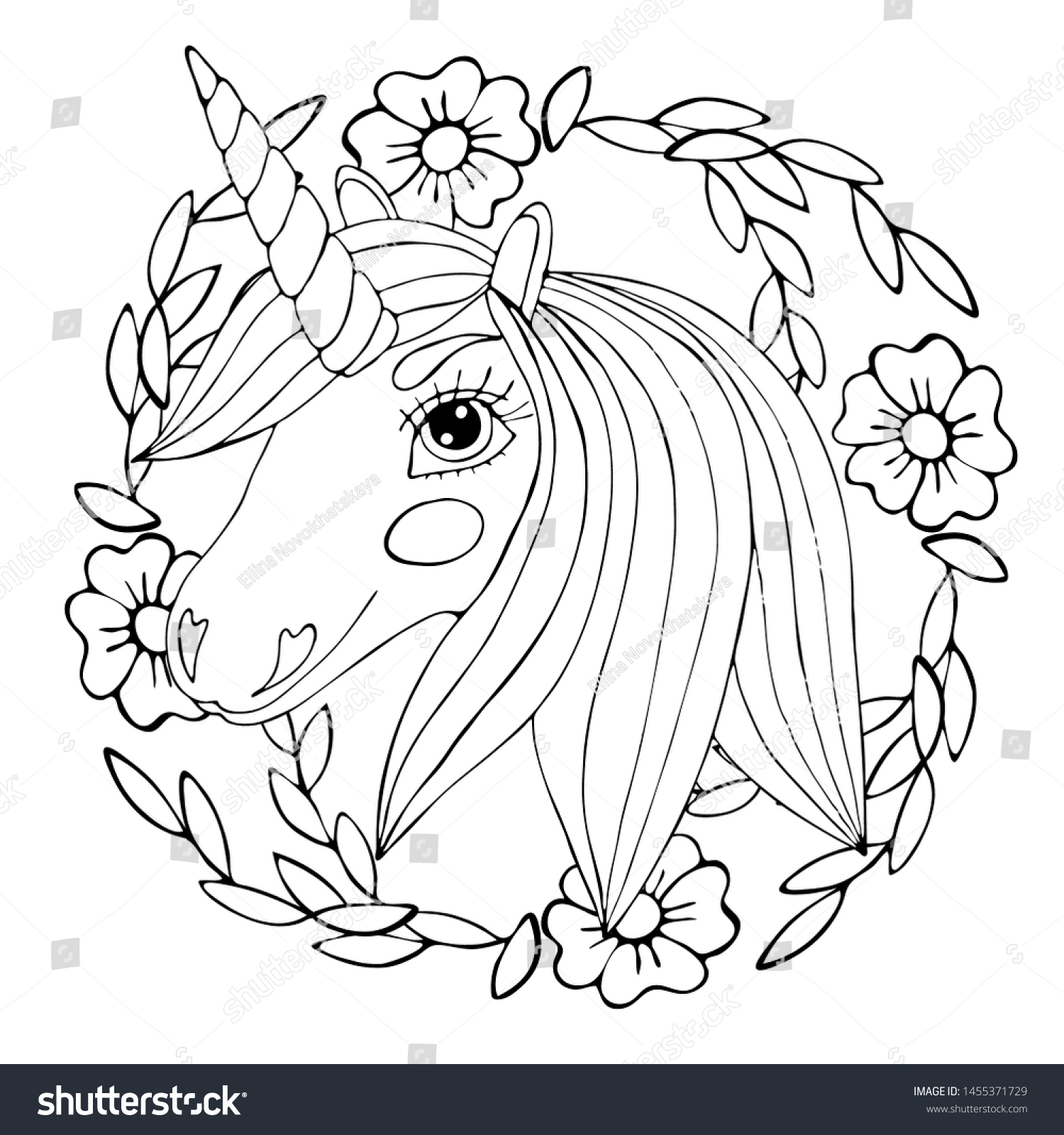 Black line Unicorn for coloring book or page. - Royalty Free Stock ...