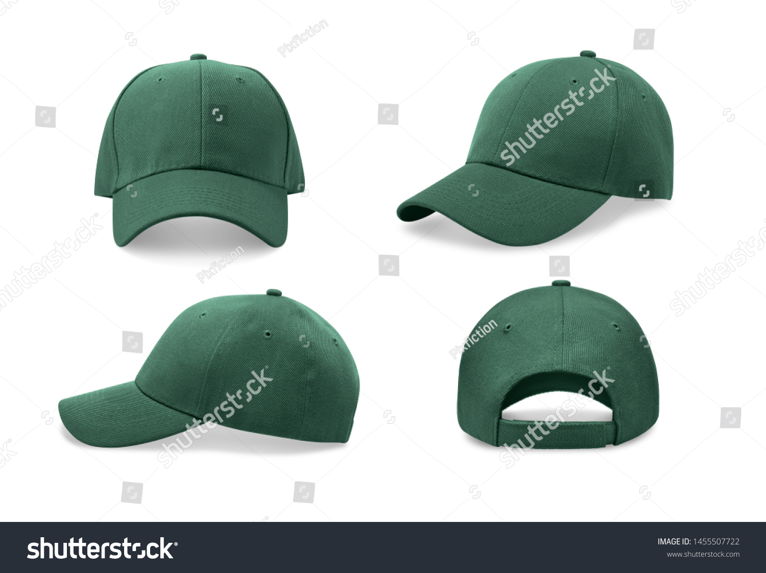 Green baseball cap in four different angles views. Mock up.
 #1455507722