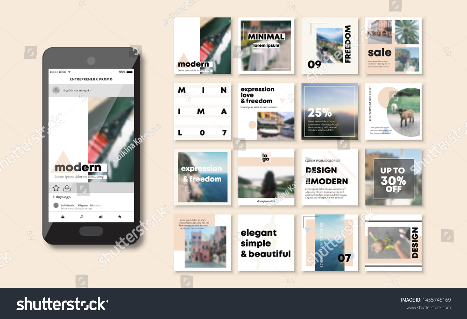 Social media pack. Business presentation template. Set of modern blog posts or Editable simple info banner, trendy book cover idea.  For app, web mail digital display style. Minimal. beauty cards #1455745169
