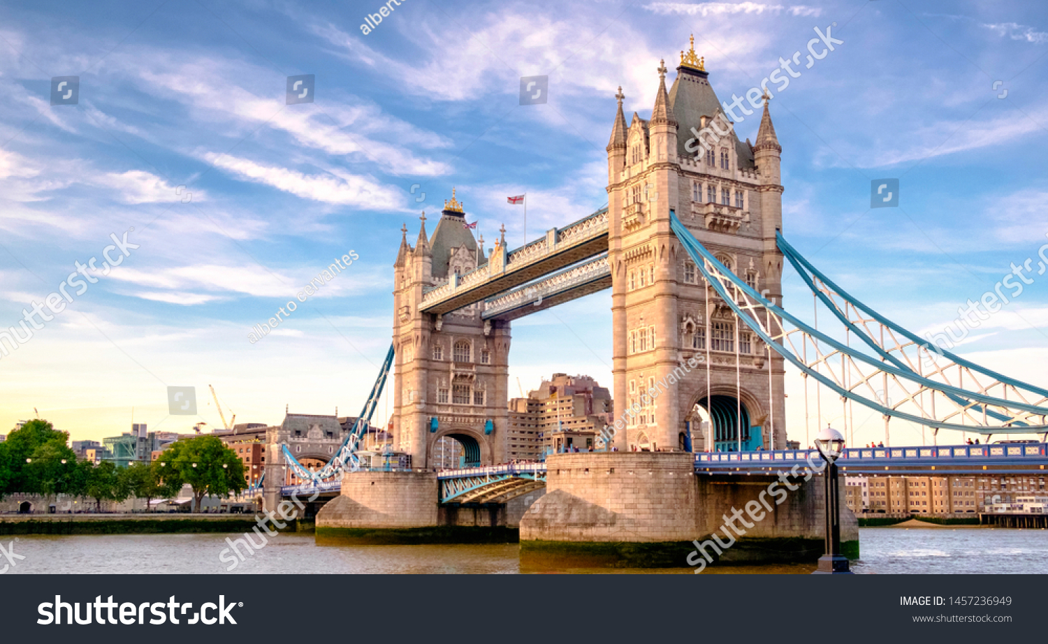 Iconic Tower Bridge connecting Londong with Southwark on the Thames River