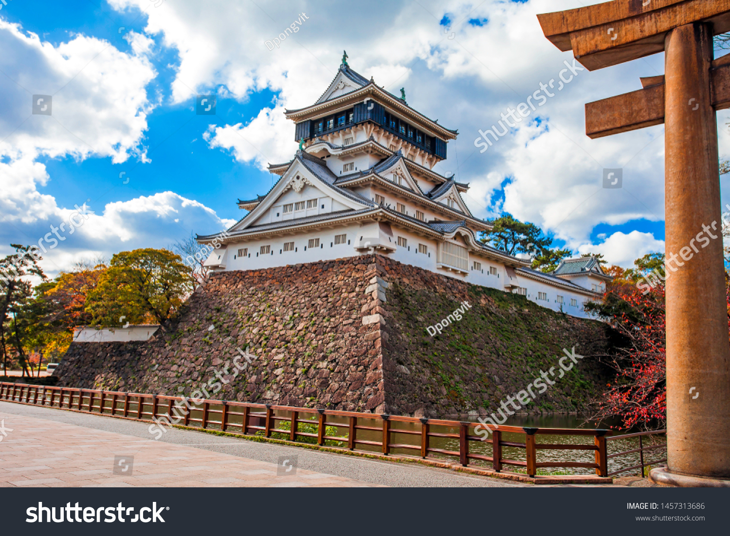 Kokura Castle was built by Hosokawa Tadaoki in 1602,Historical building.Kokura Castle is a Japanese castle in Kitakyushu, Fukuoka Prefecture, Japan. With colorful leaves and blue sky. #1457313686
