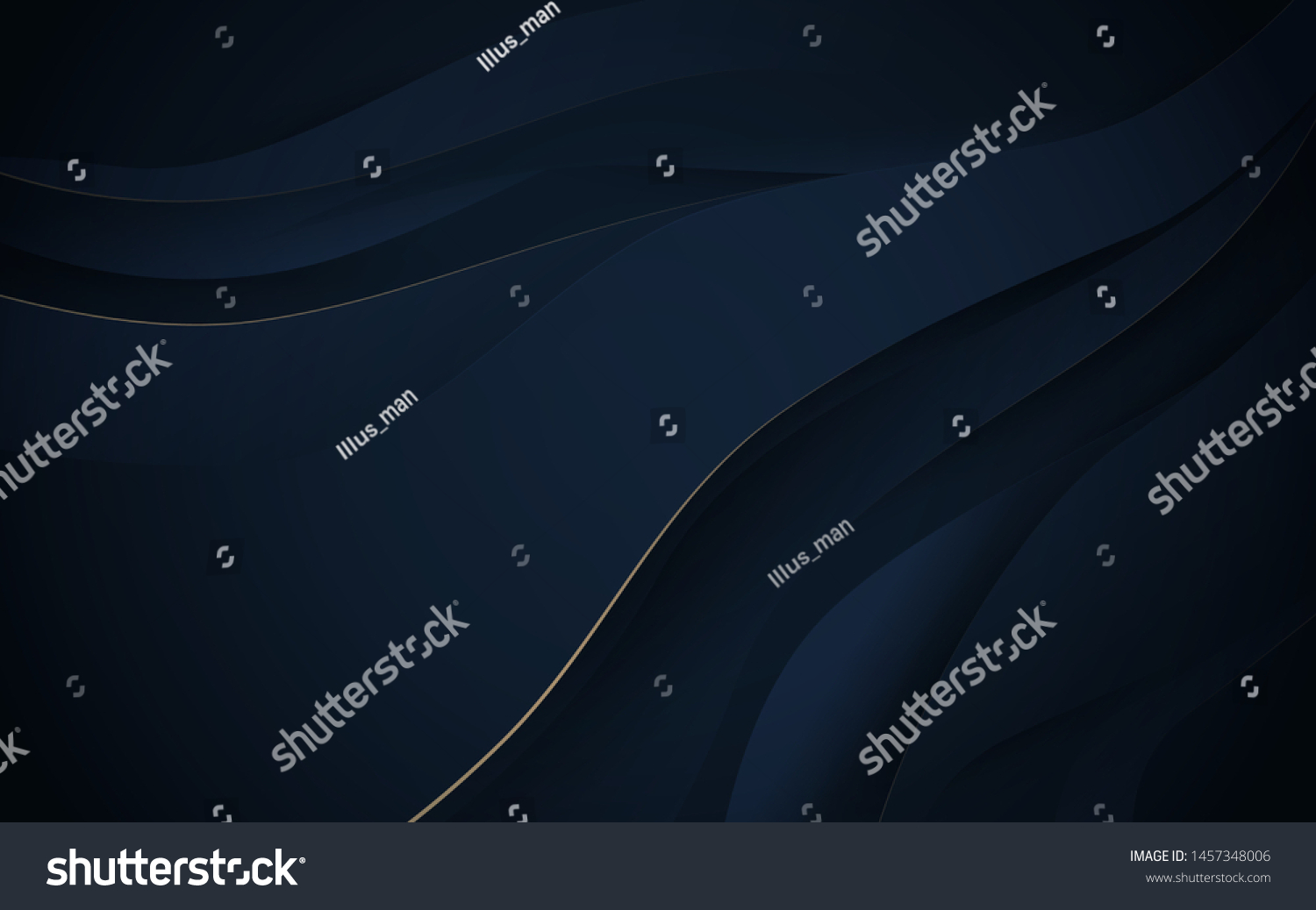 Abstract wavy luxury dark blue and gold background. Illustration vector #1457348006