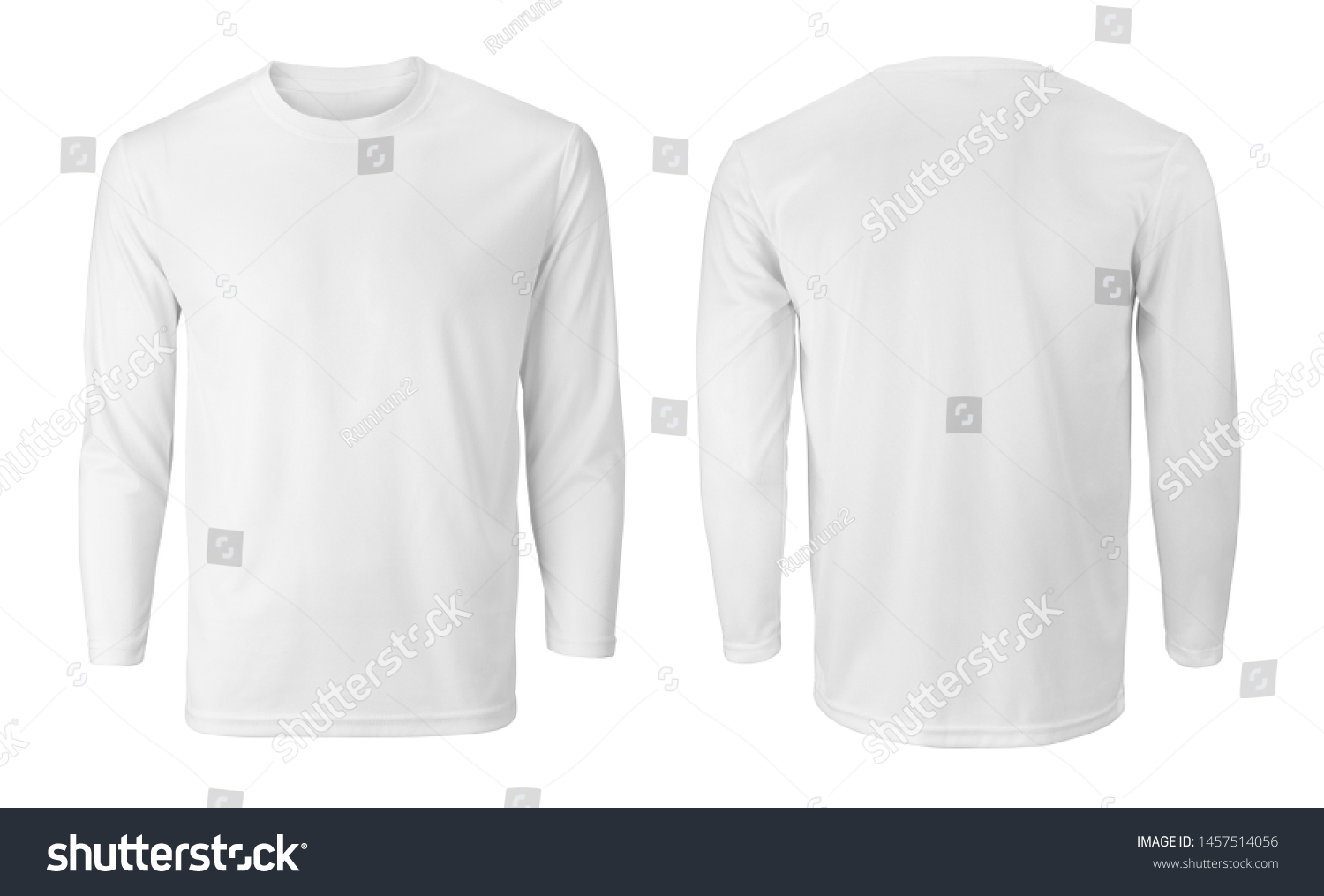 Long sleeve white t-shirt with front and back views isolated on white  #1457514056