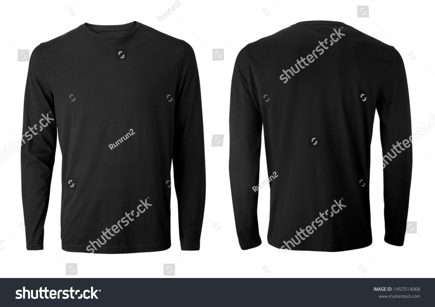 Long sleeve black t-shirt with front and back views isolated on white #1457514068