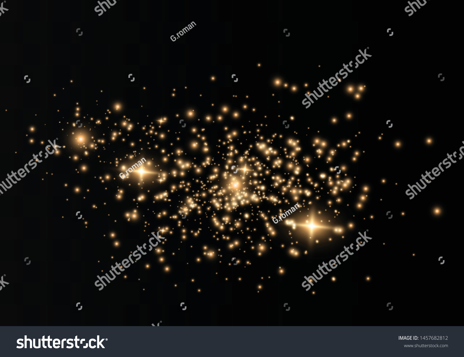 The dust sparks and golden stars shine with special light. Vector sparkles on a transparent background. Christmas light effect. Sparkling magical dust particles. #1457682812