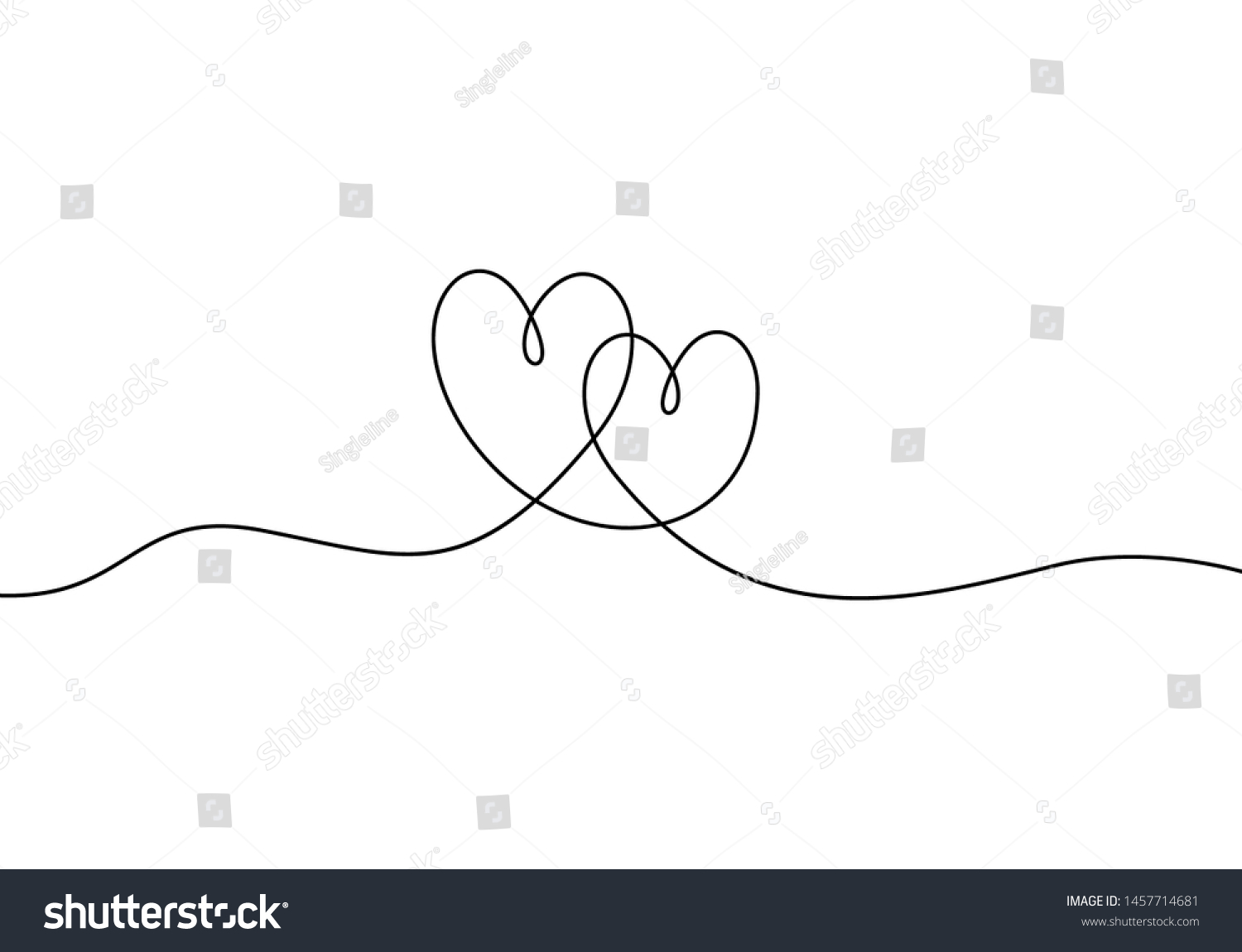Continuous line drawing of love sign with two hearts embrace minimalism design on white background #1457714681