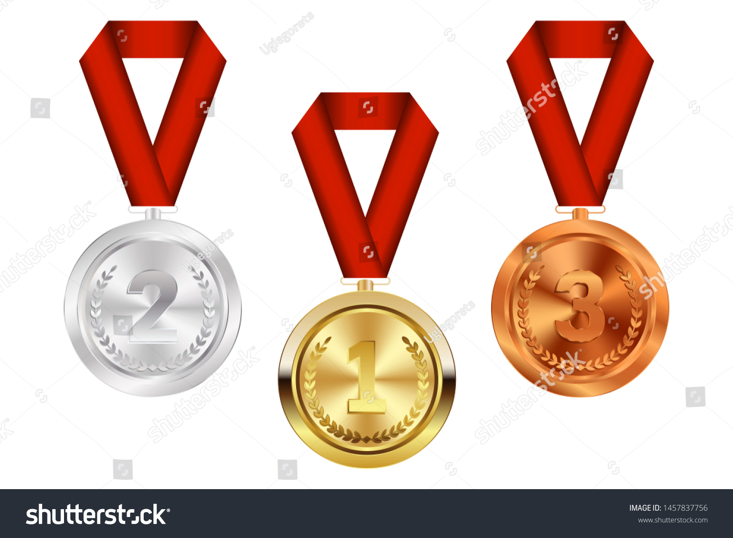 Champion Gold, Silver and Bronze Medal with Red - Royalty Free Stock ...