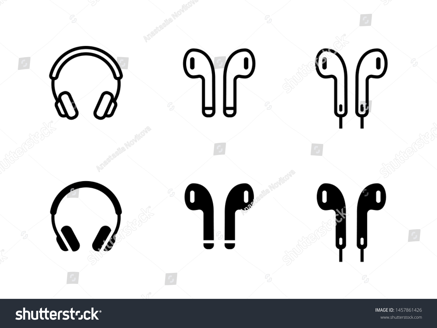 Headphones earphones flat icon. Headset silhouette #1457861426