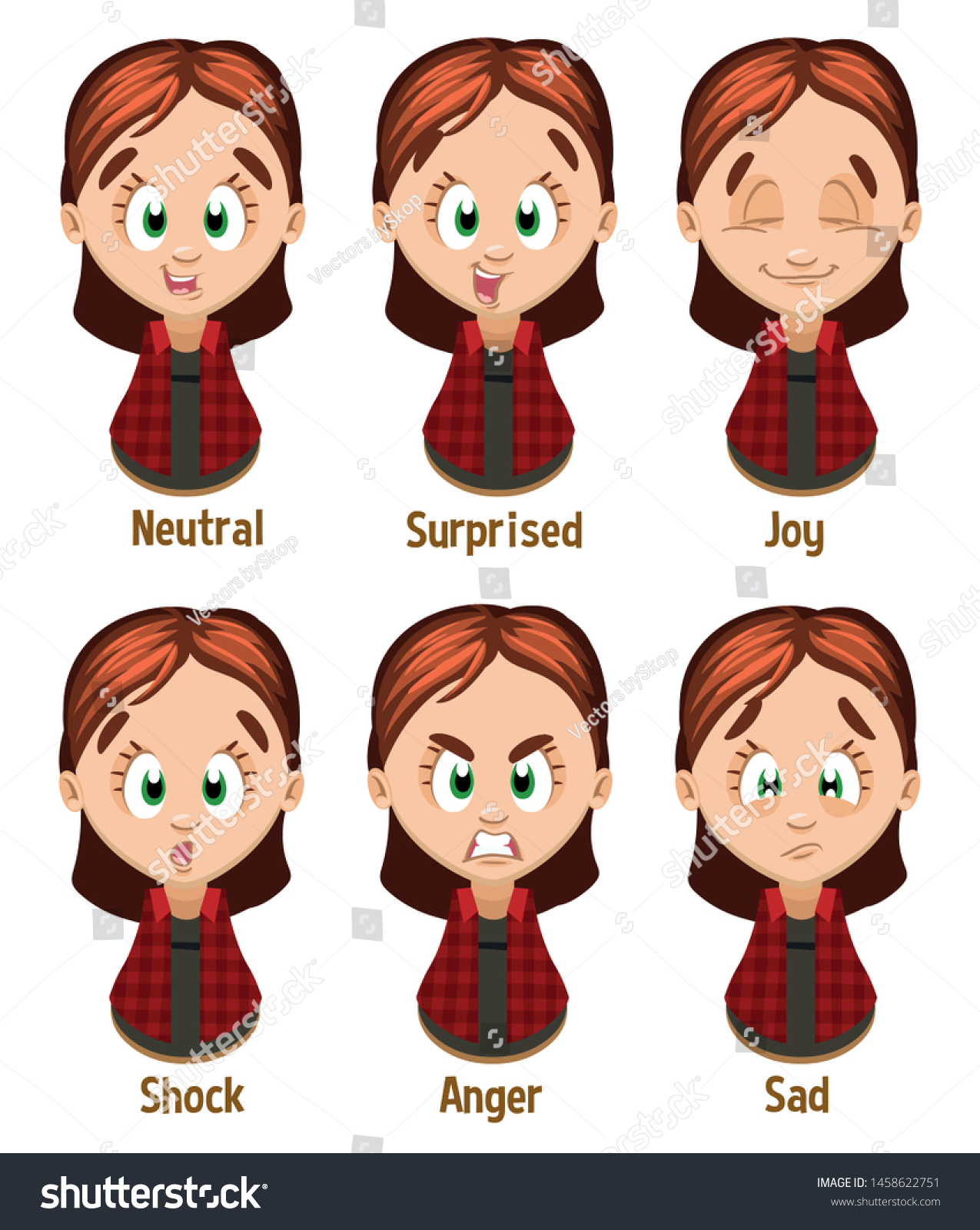 Different moods of redheaded girl in checkered - Royalty Free Stock ...