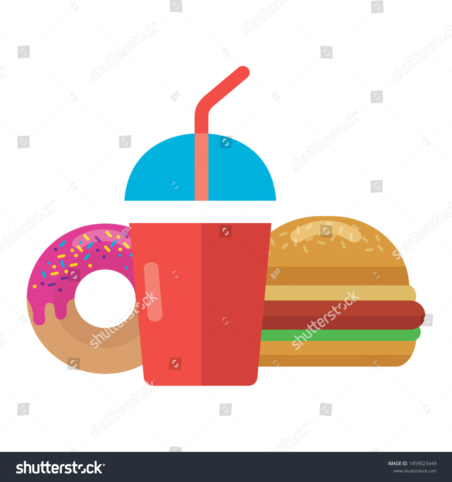 Fast Food Burger Donut Soda Vector Illustration Royalty Free Stock Vector 1459023449 9334