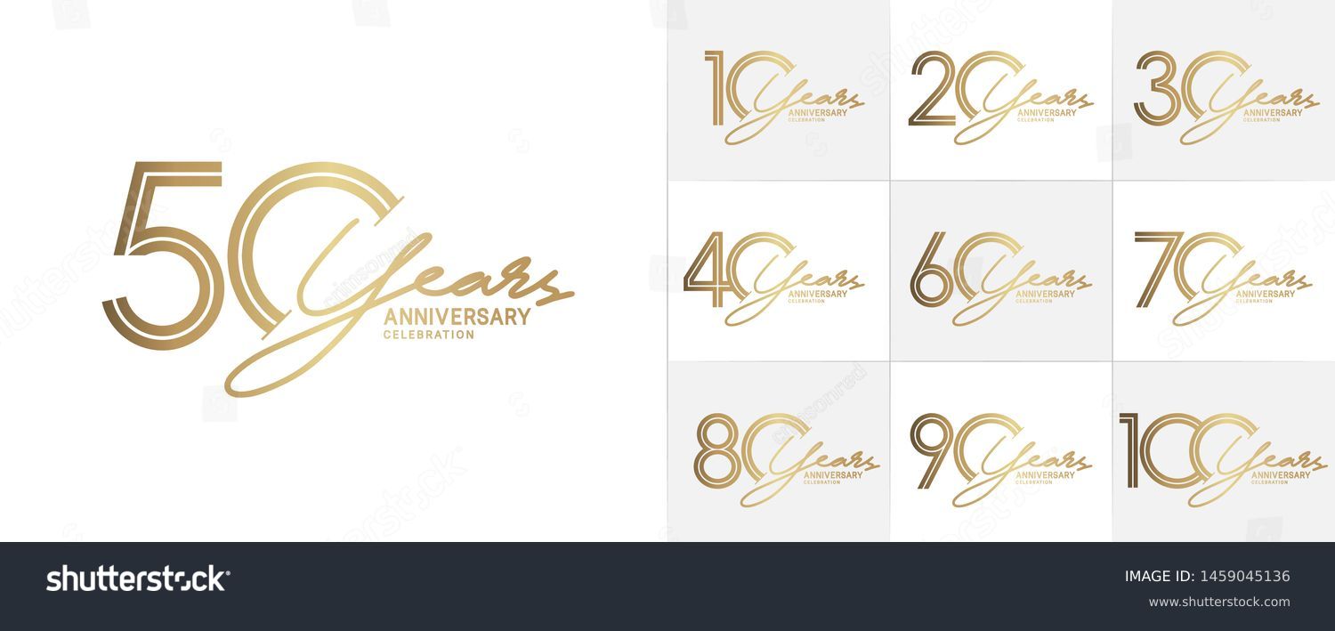 set of anniversary logotype style with handwriting golden color for celebration event, wedding, greeting card, and invitation #1459045136