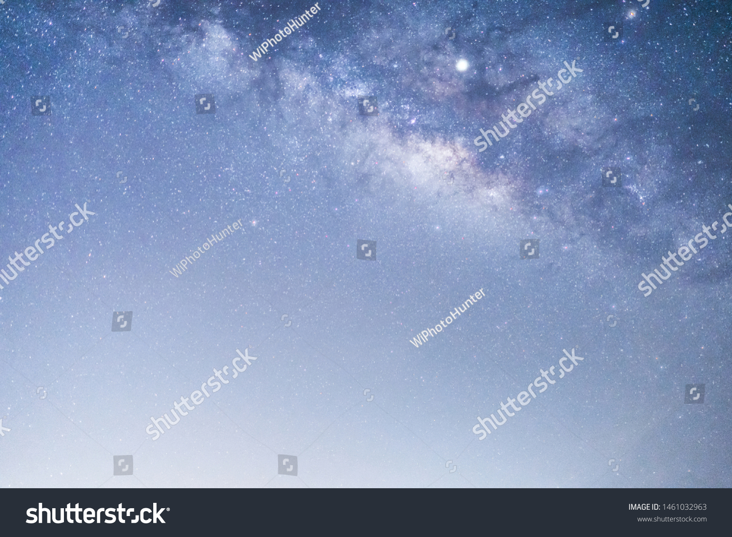 Panorama view of universe space shot of nebula and milky way galaxy with stars on blue night sky. Beautiful scene of Milky Way that contains our Solar System under amazing starry night sky. purple #1461032963