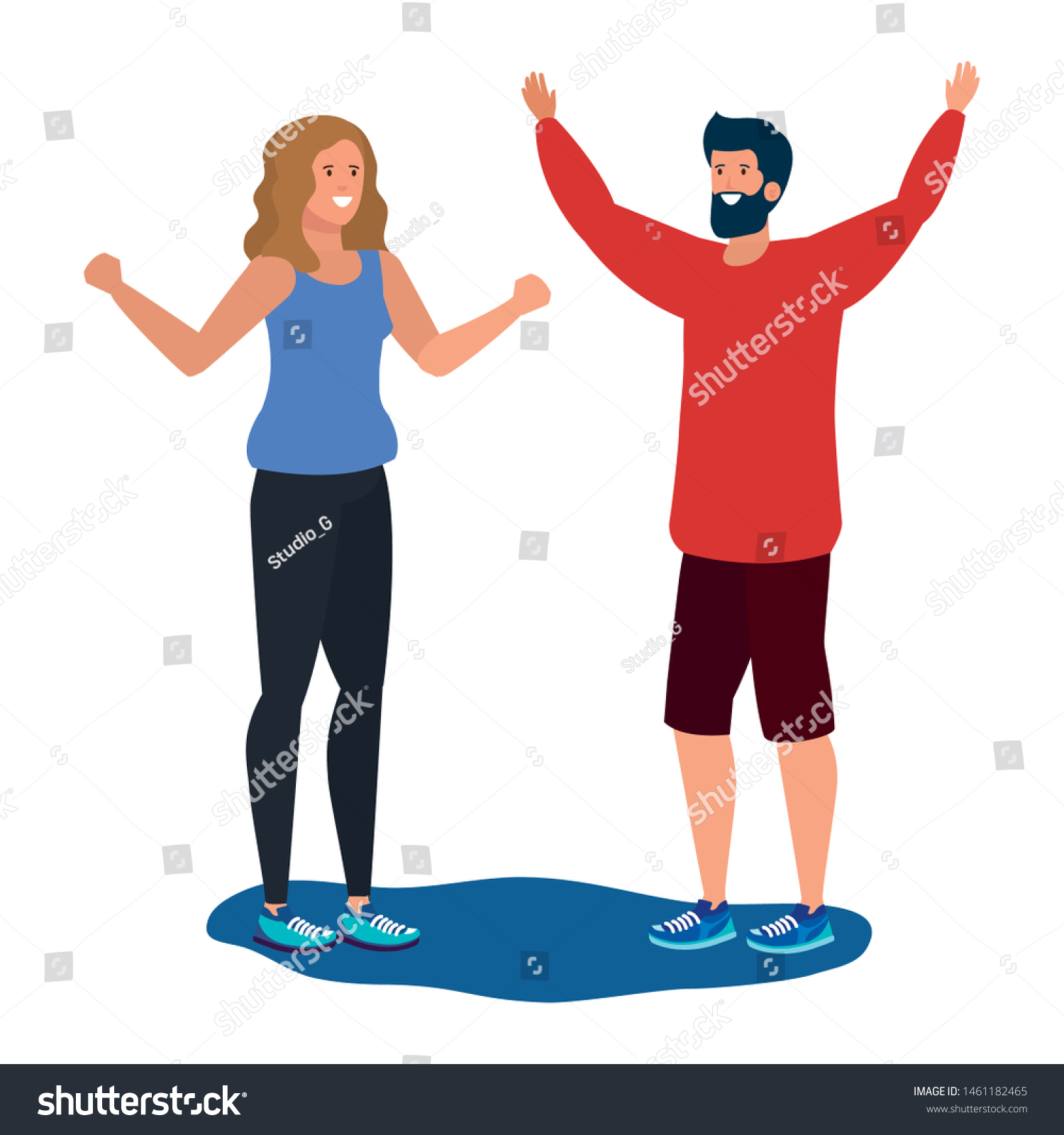 Young Lovers Couple Celebrating Characters Royalty Free Stock Vector 1461182465