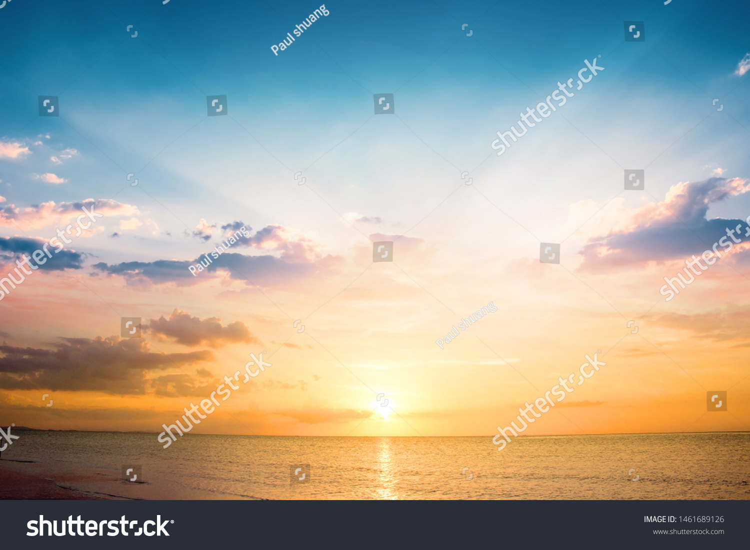 Beautiful sunset sky above clouds with dramatic light #1461689126