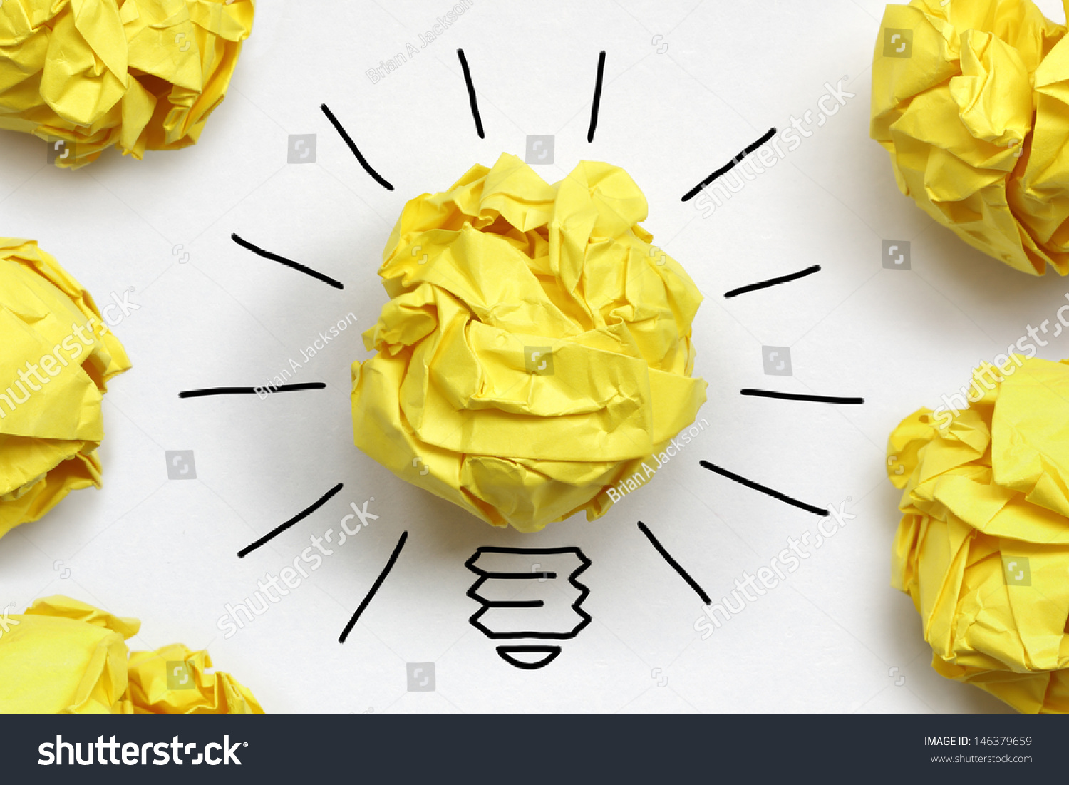 Inspiration concept crumpled paper light bulb metaphor for good idea #146379659