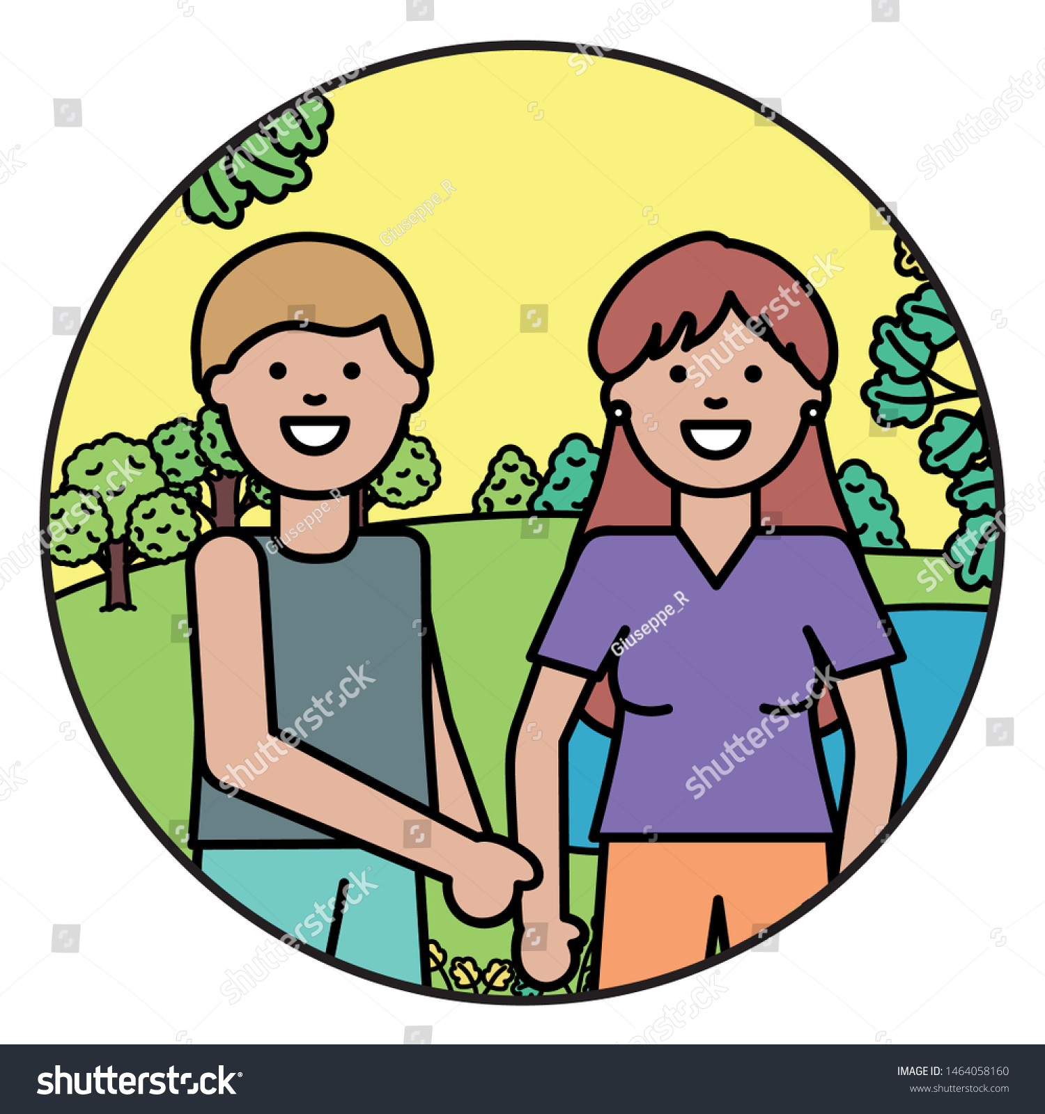 young lovers couple in the park - Royalty Free Stock Vector 1464058160 ...