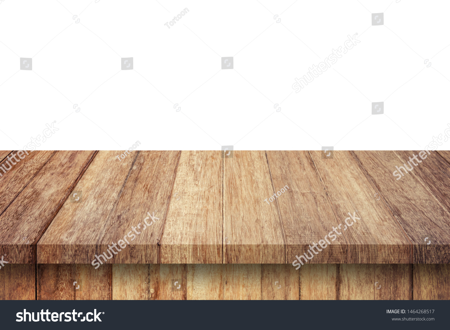 Empty wood table on isolate white background and display montage with copy space for product. #1464268517