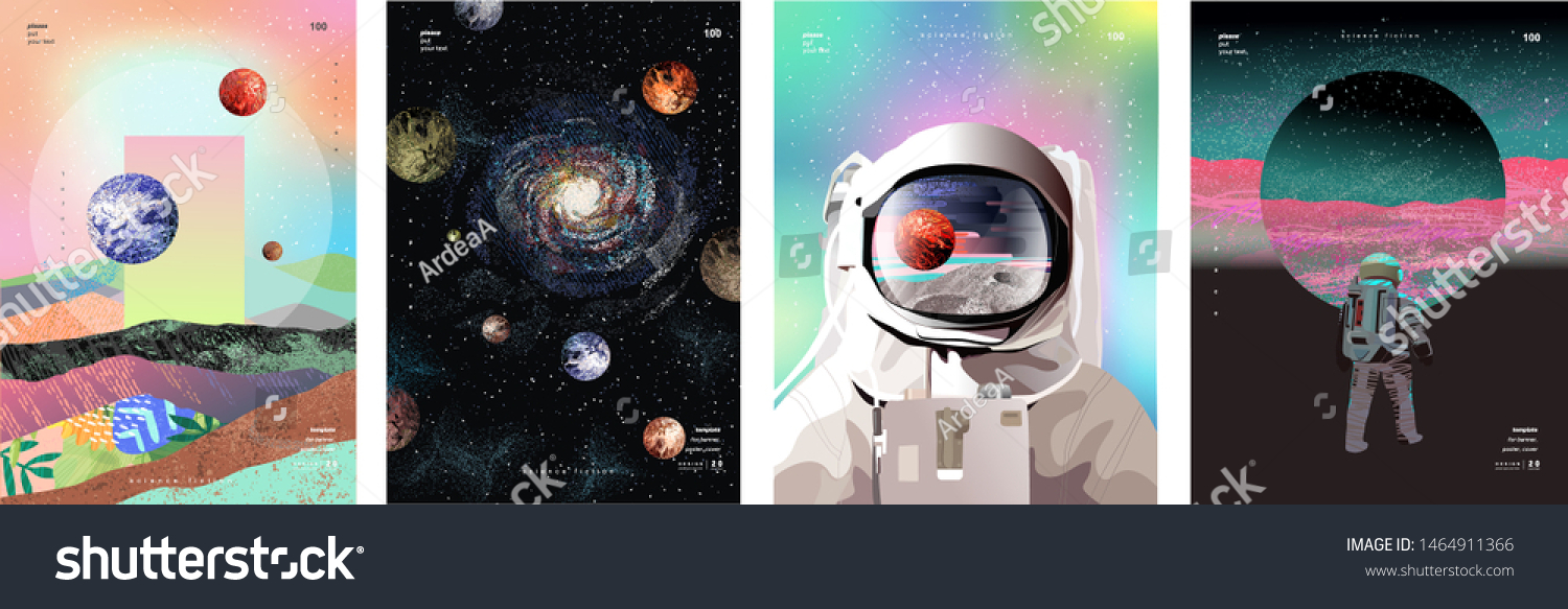 Vector illustration of space, cosmonaut and galaxy for poster, banner or background. Abstract drawings of the future, science fiction and astronomy
 #1464911366