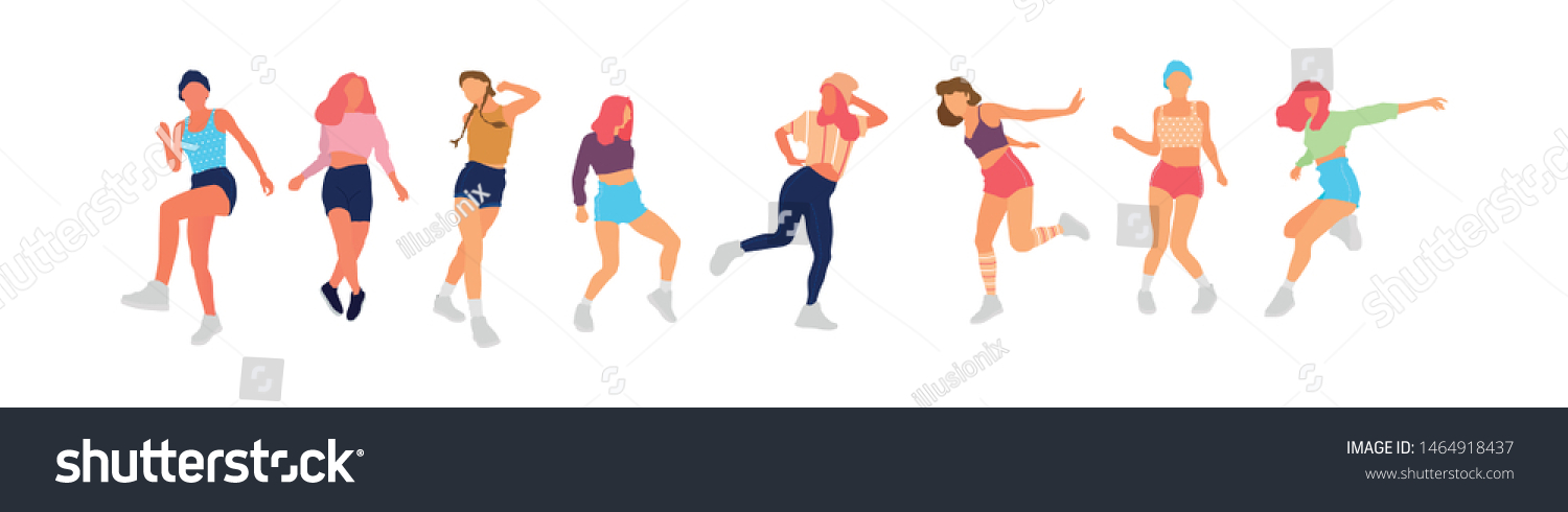 Crowd of young people dancing at club. Big set of characters having fun at party. Flat colorful vector illustration. - Vector #1464918437