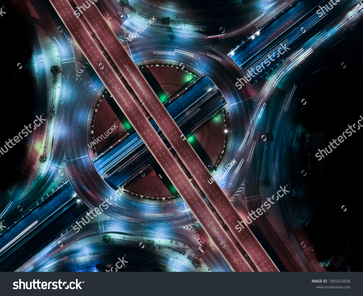 Aerial top view of modern transportation with Expressway, Road and Roundabout, multilevel junction highway-Top view. Important infrastructure. Smart technology abstract image. #1465025036
