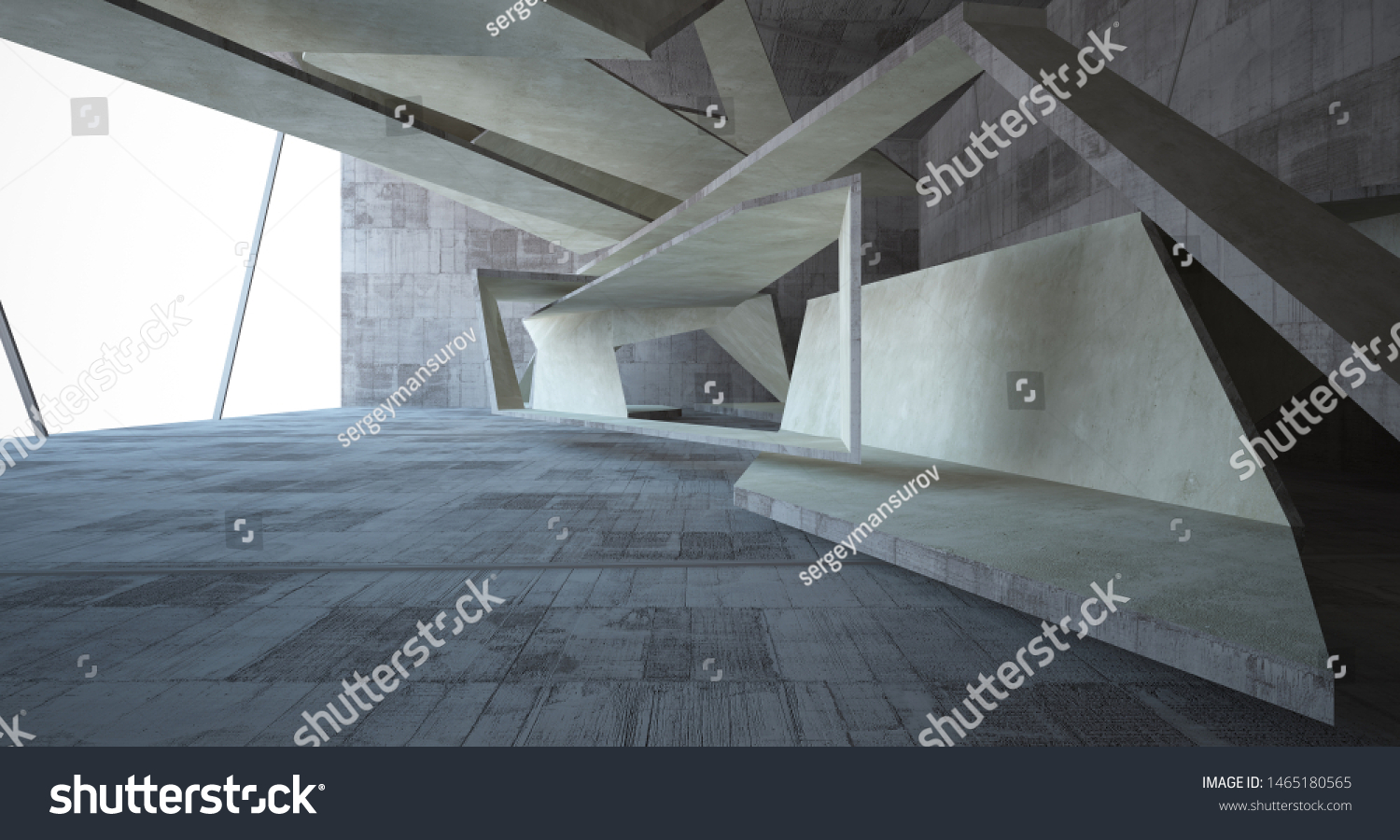 Abstract white and concrete interior. 3D illustration and rendering. #1465180565