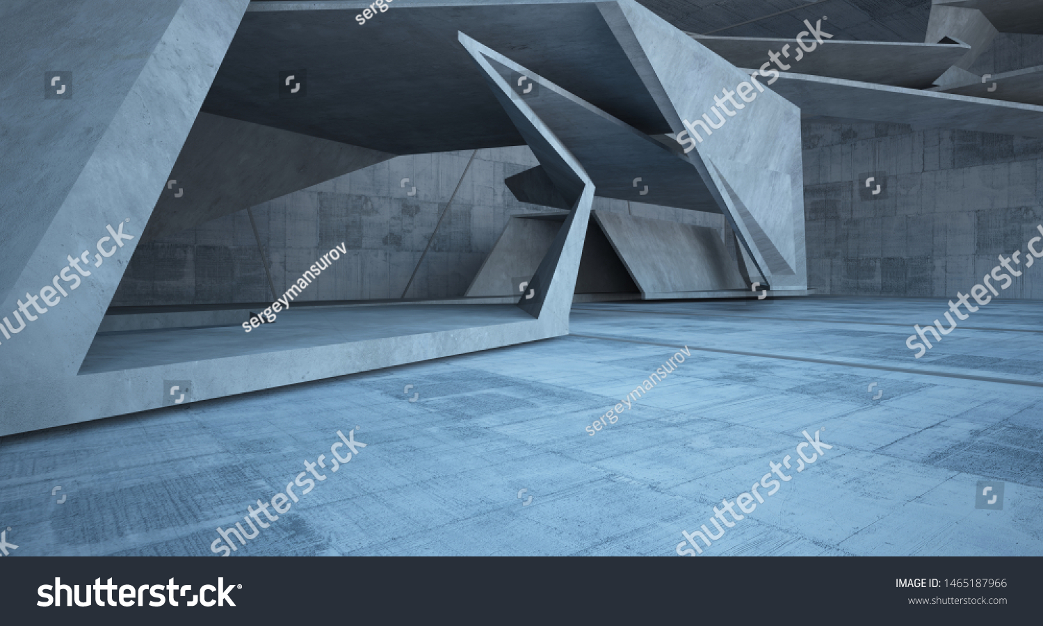 Abstract white and concrete interior. 3D illustration and rendering. #1465187966