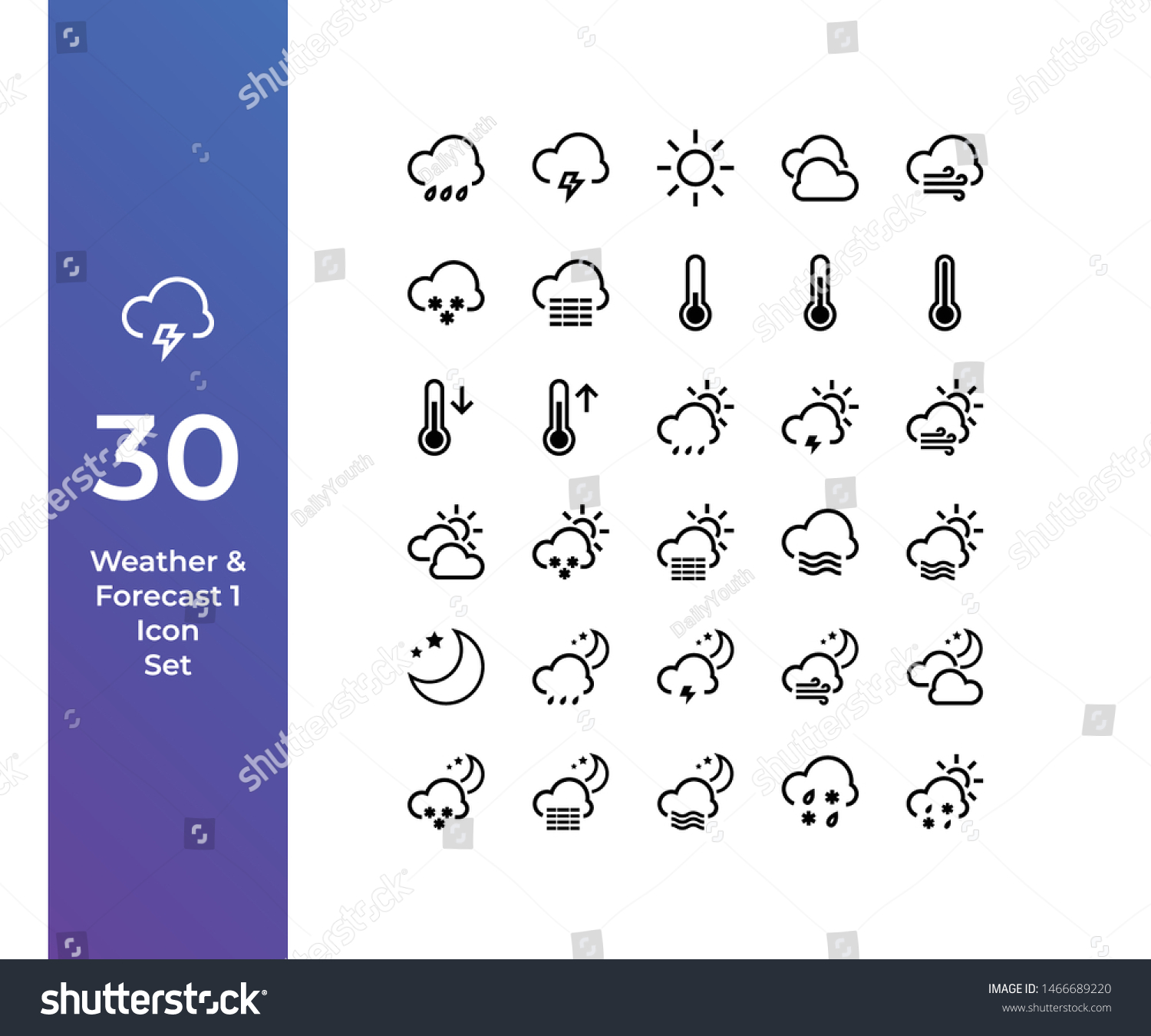 Pixel Perfect Icon Set with Beautiful Hnadcrafted Weather and Forecast Icon Set #1466689220