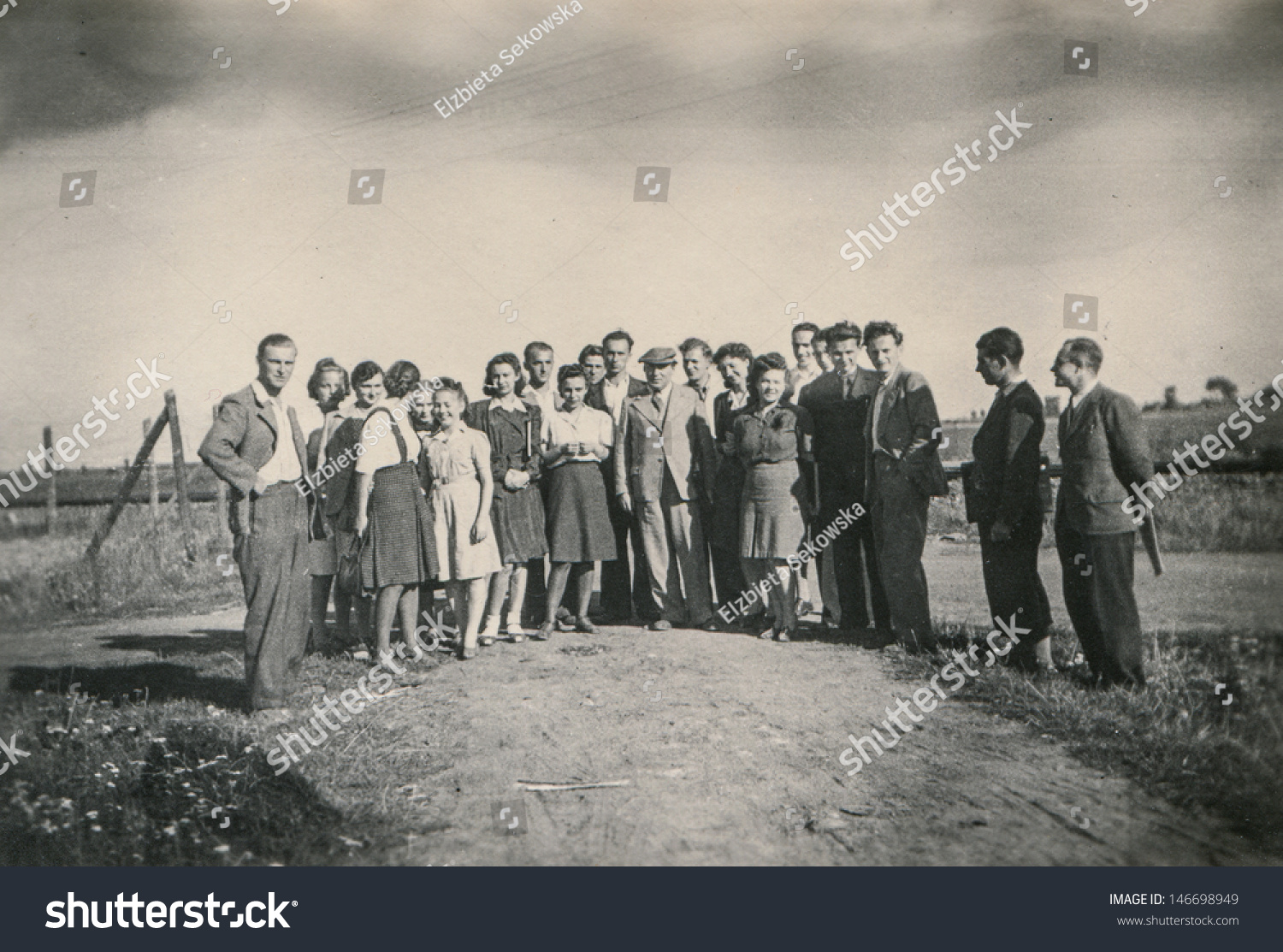 RAWICZ, POLAND, CIRCA THIRTIES - vintage photo of group of people outdoor, Rawicz, Poland, circa thirties #146698949
