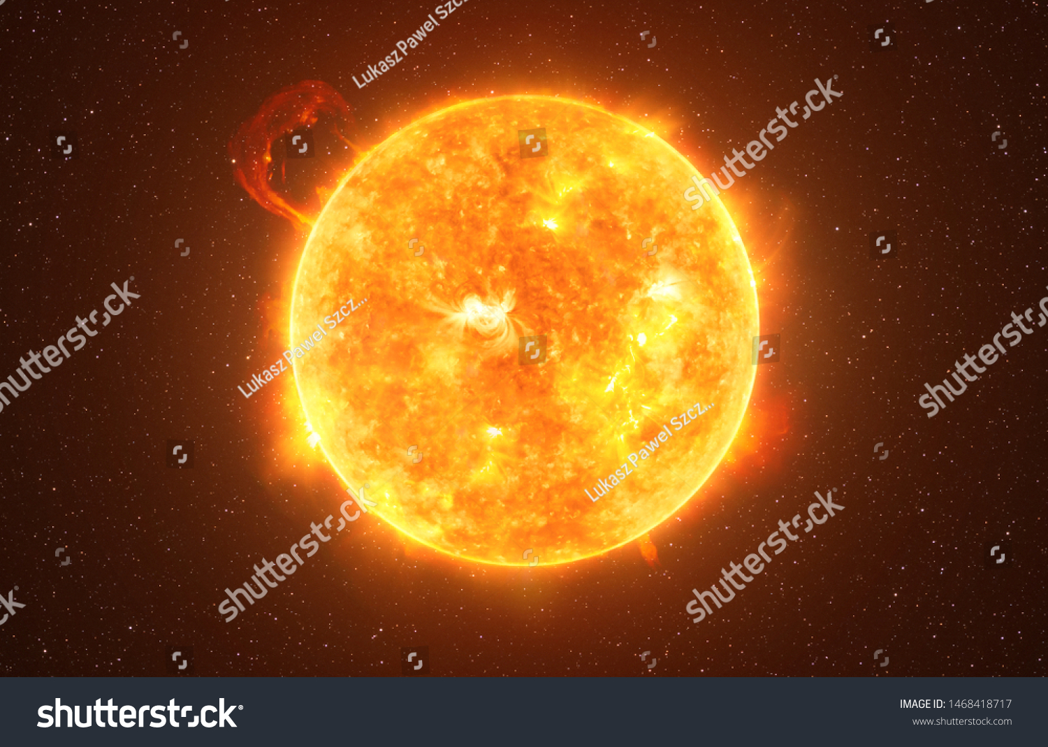 Bright Sun against dark starry sky in Solar System, elements of this image furnished by NASA #1468418717