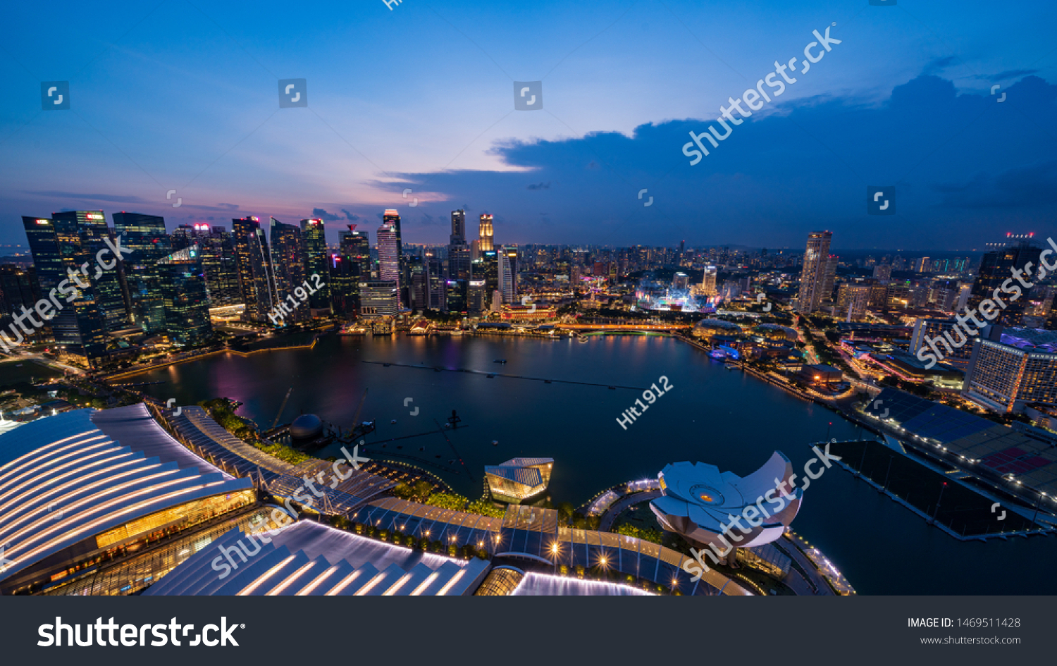 Singapore - July 2019:Singapore skyscrapers at night. Singapore is an island city-state in Southeast Asia. #1469511428